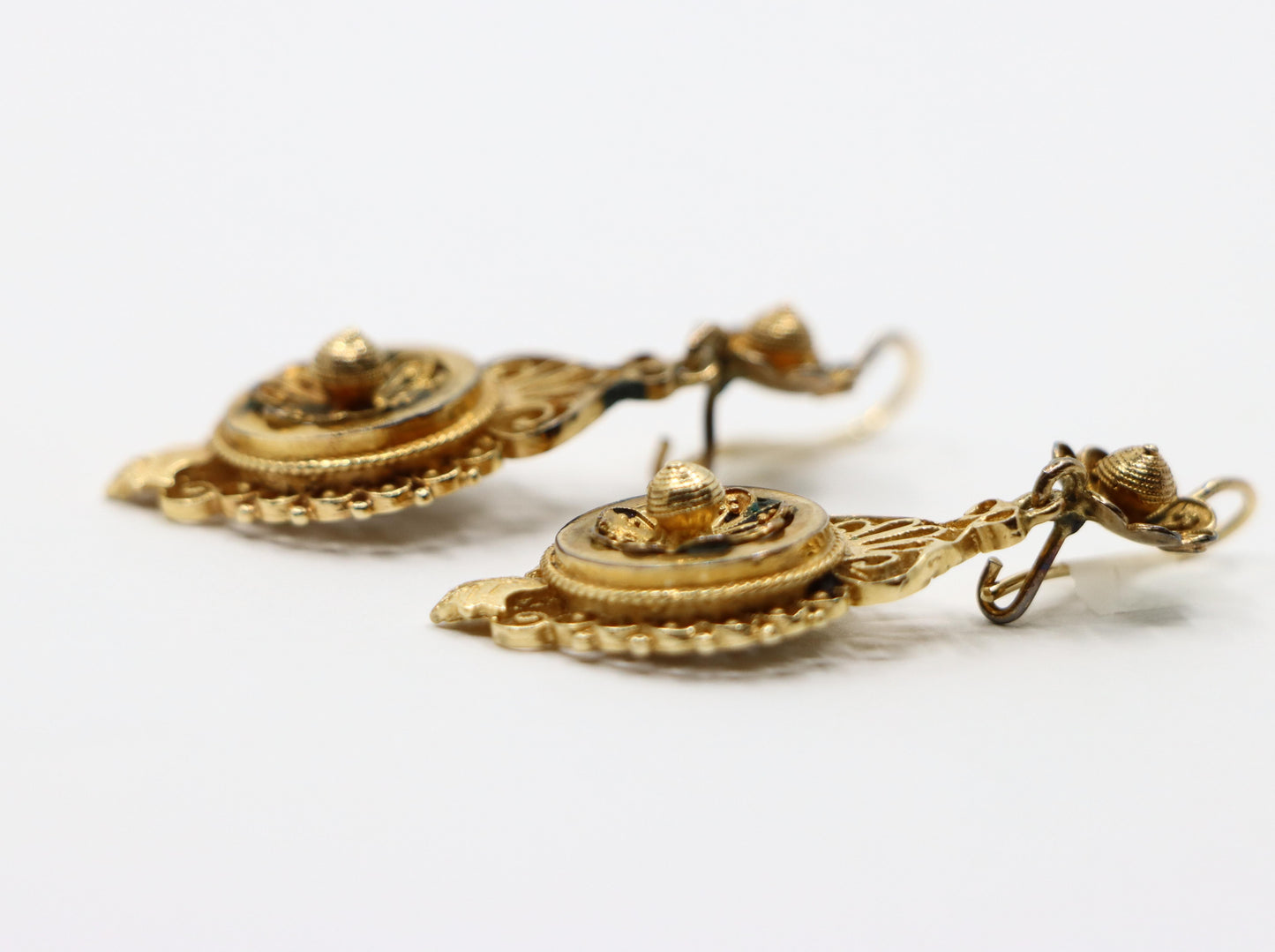 Victorian Revival 14K Gold Flower Drop Earrings