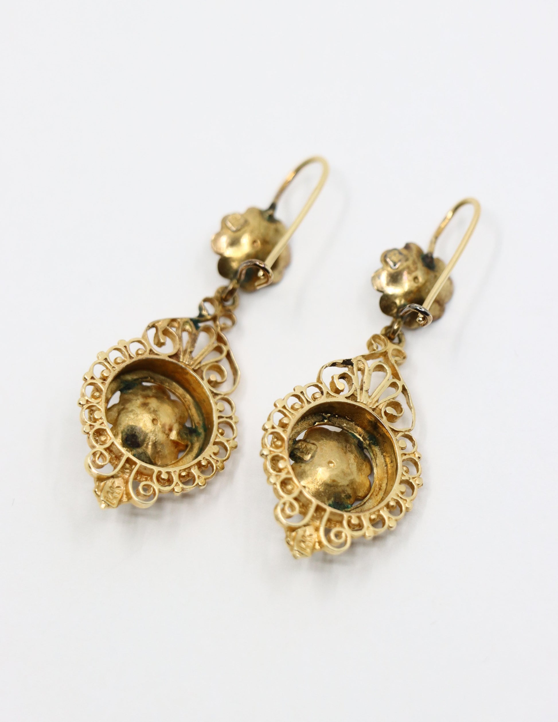 Victorian Revival 14K Gold Flower Drop Earrings