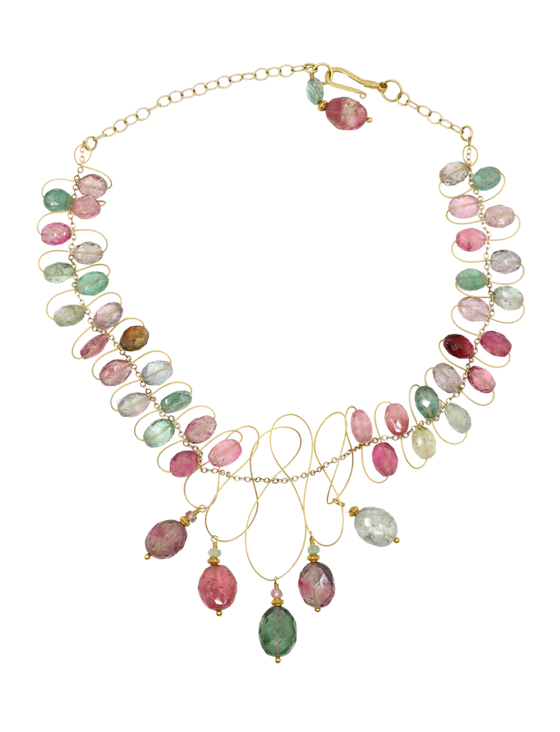 18K Gold Multi-Color Crystal Beads Necklace