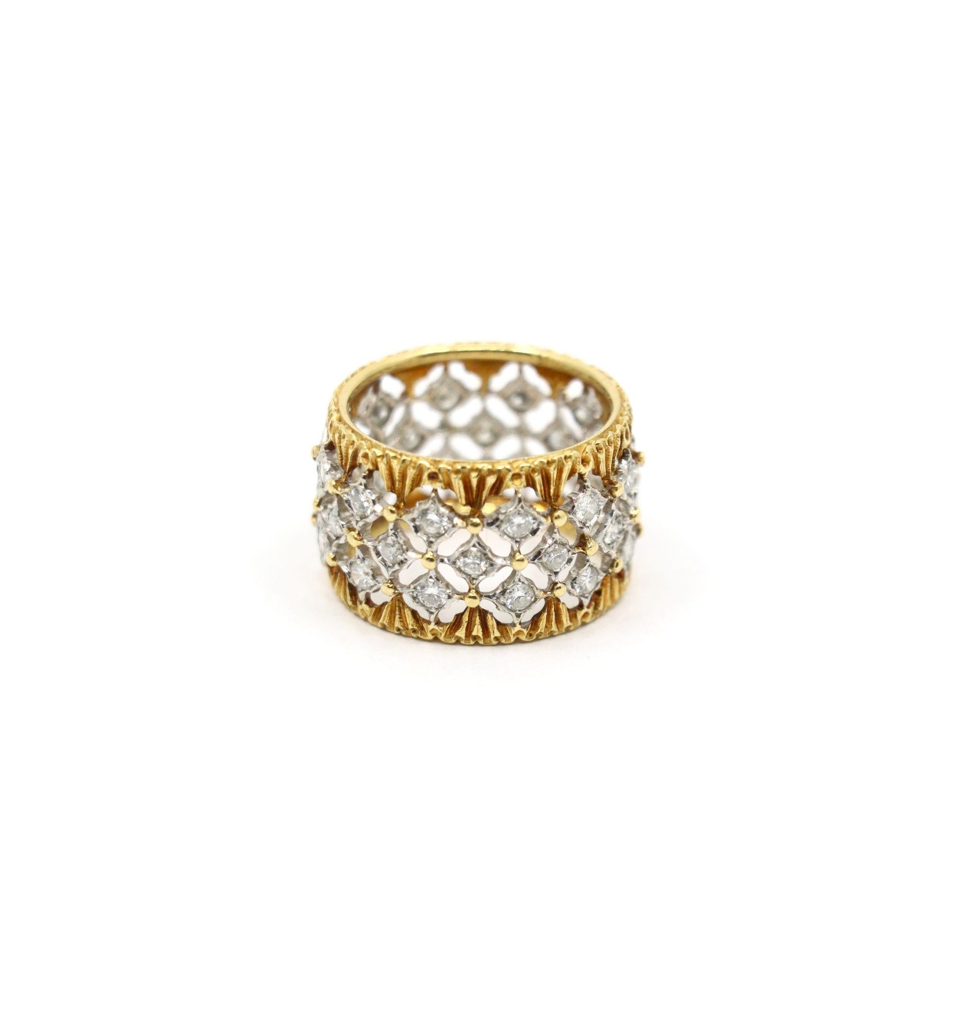 Buccellati 18K Yellow & White Gold Rombi Diamonds Eternelle Ring