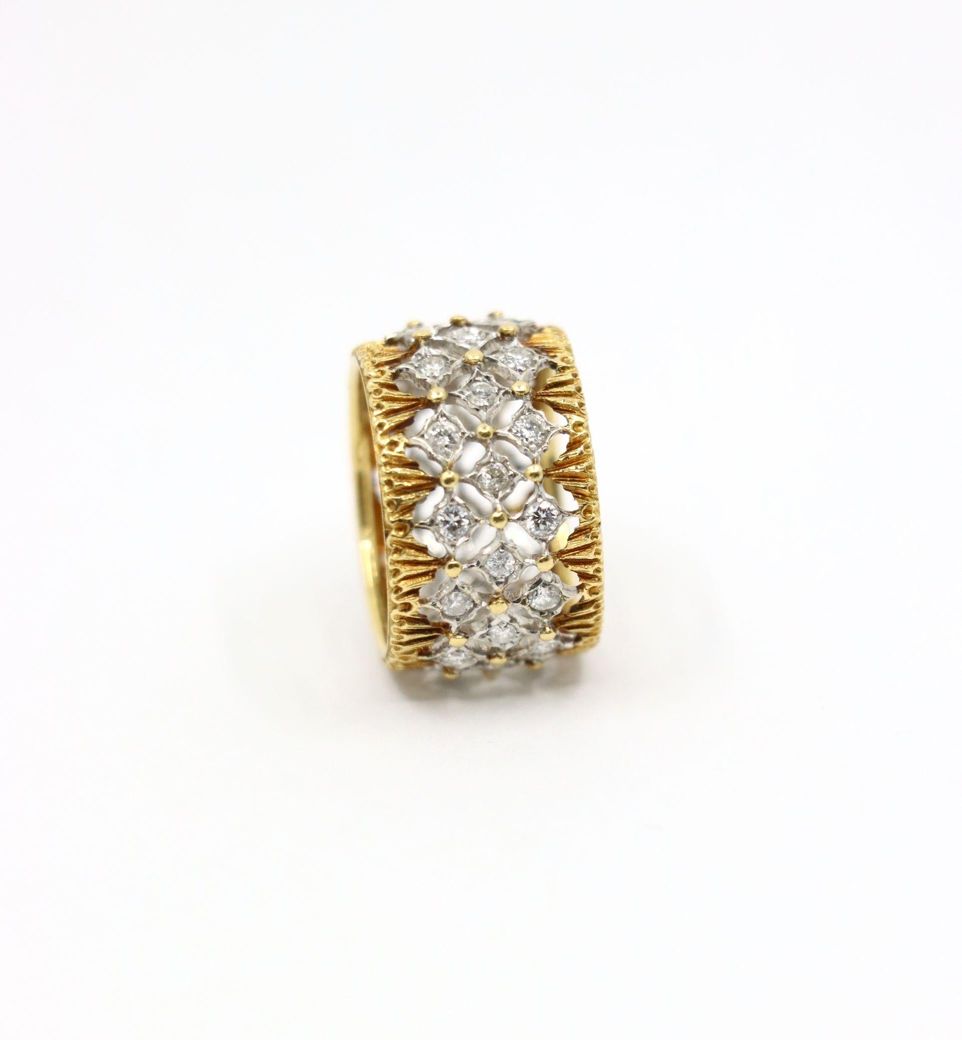 Buccellati 18K Yellow & White Gold Rombi Diamonds Eternelle Ring