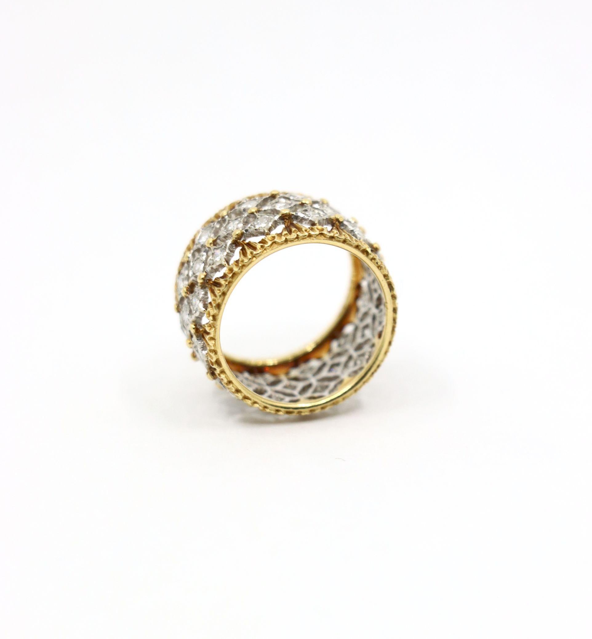 Buccellati 18K Yellow & White Gold Rombi Diamonds Eternelle Ring