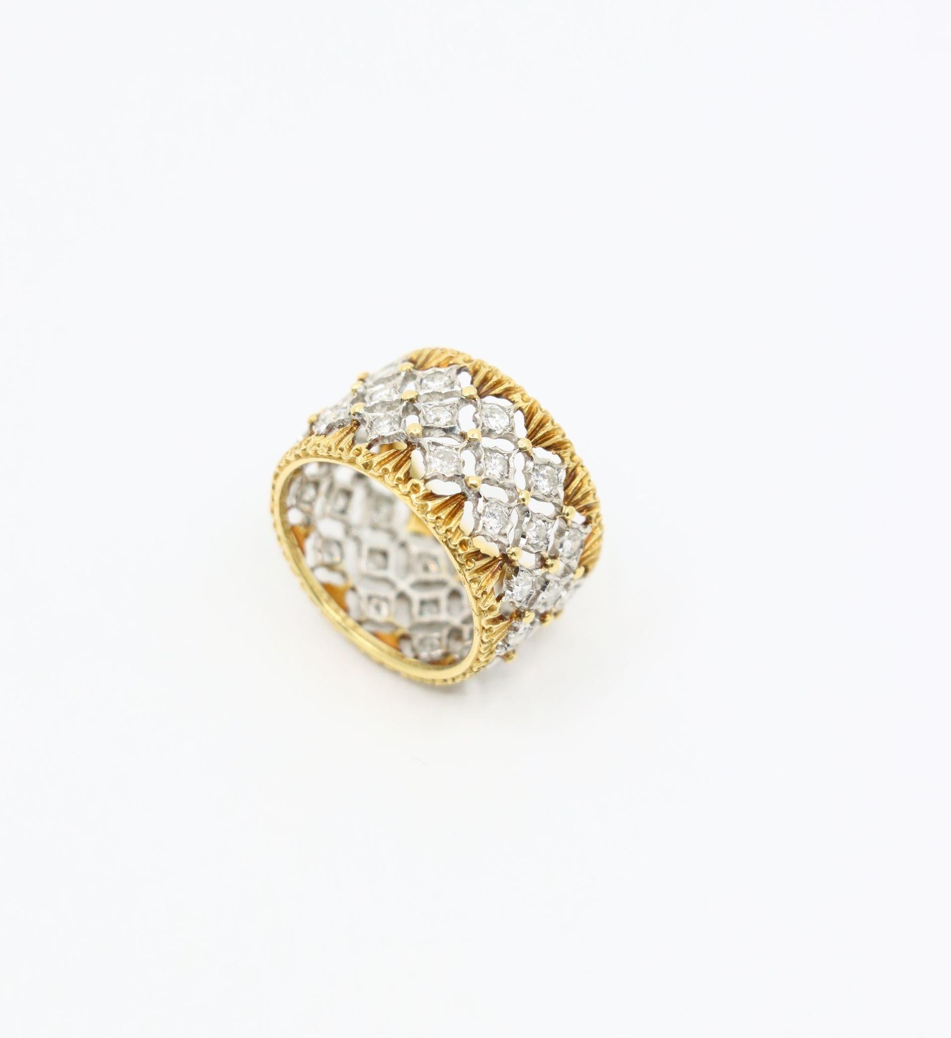 Buccellati 18K Yellow & White Gold Rombi Diamonds Eternelle Ring