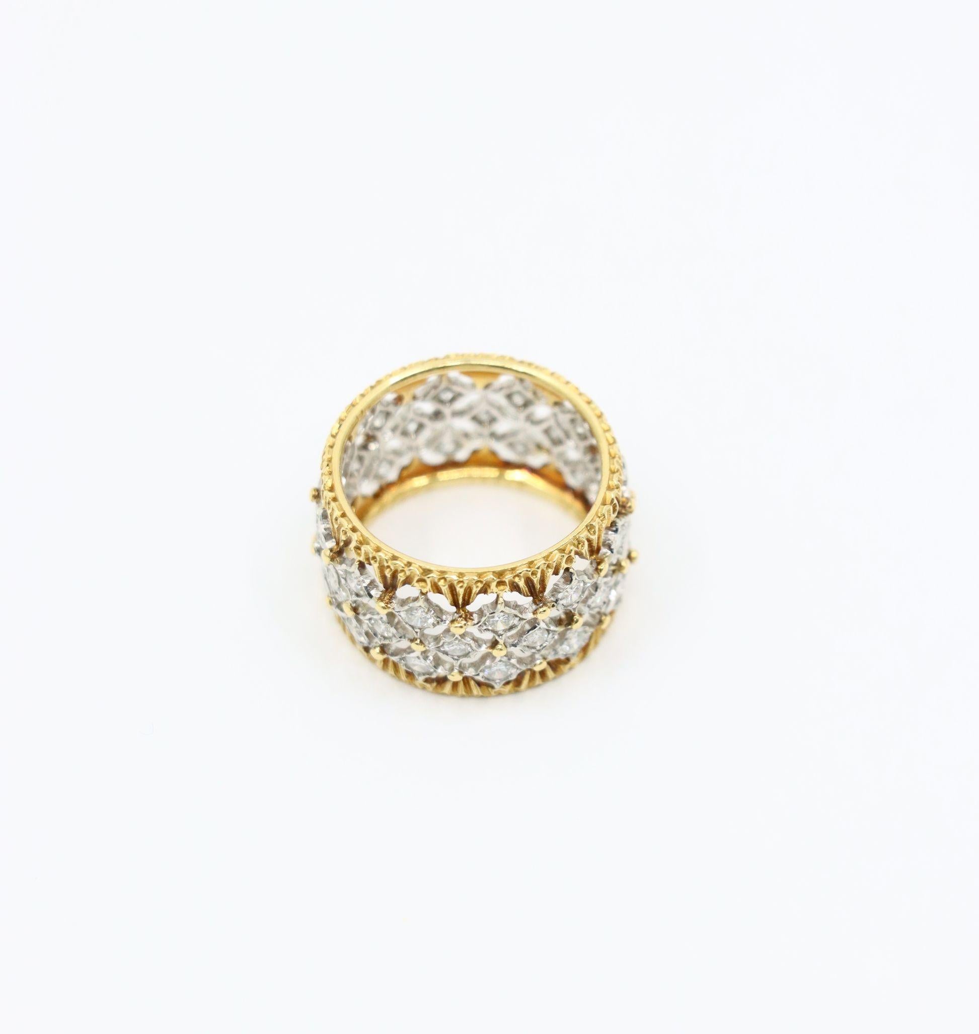 Buccellati 18K Yellow & White Gold Rombi Diamonds Eternelle Ring