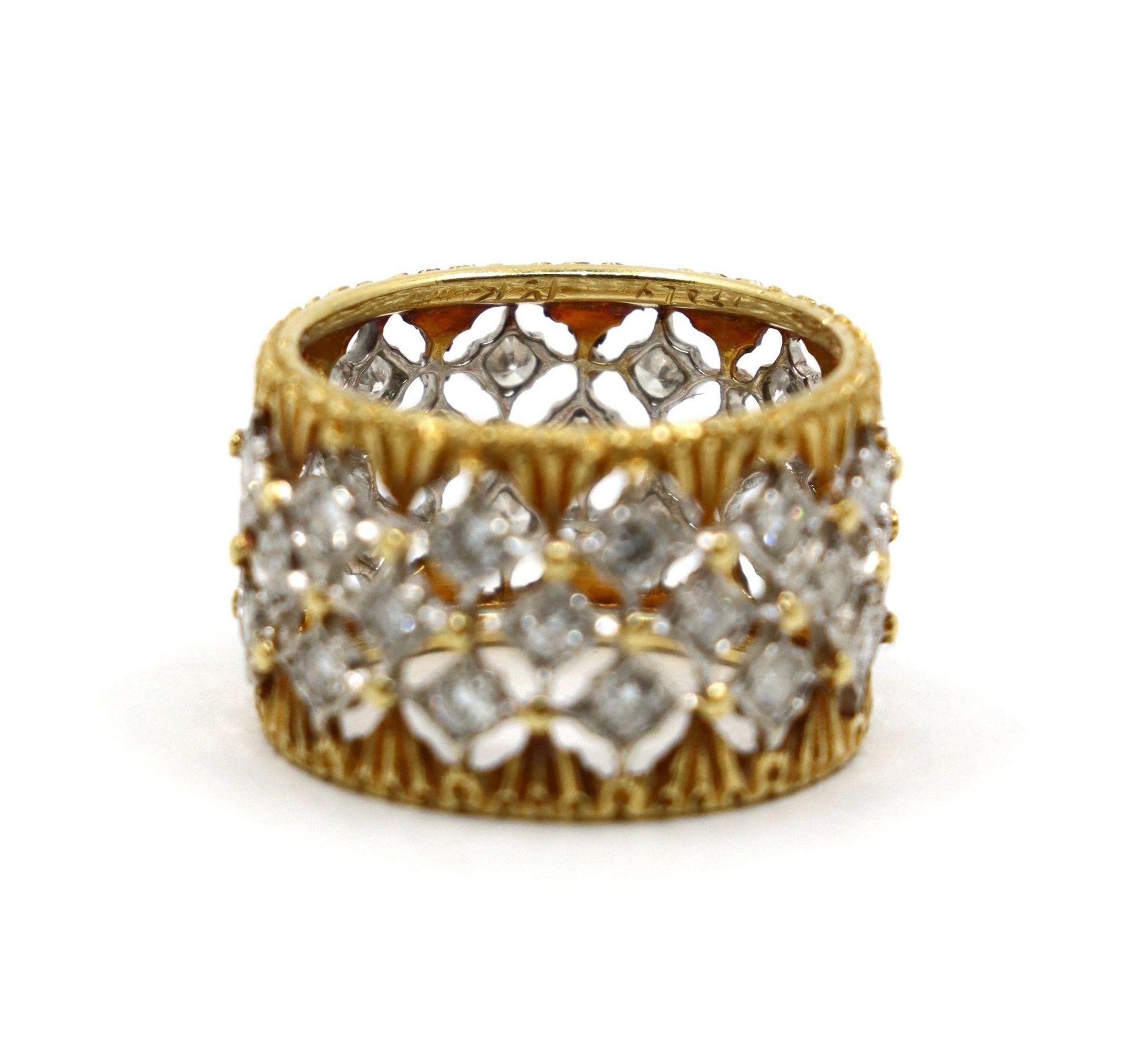 Buccellati 18K Yellow & White Gold Rombi Diamonds Eternelle Ring