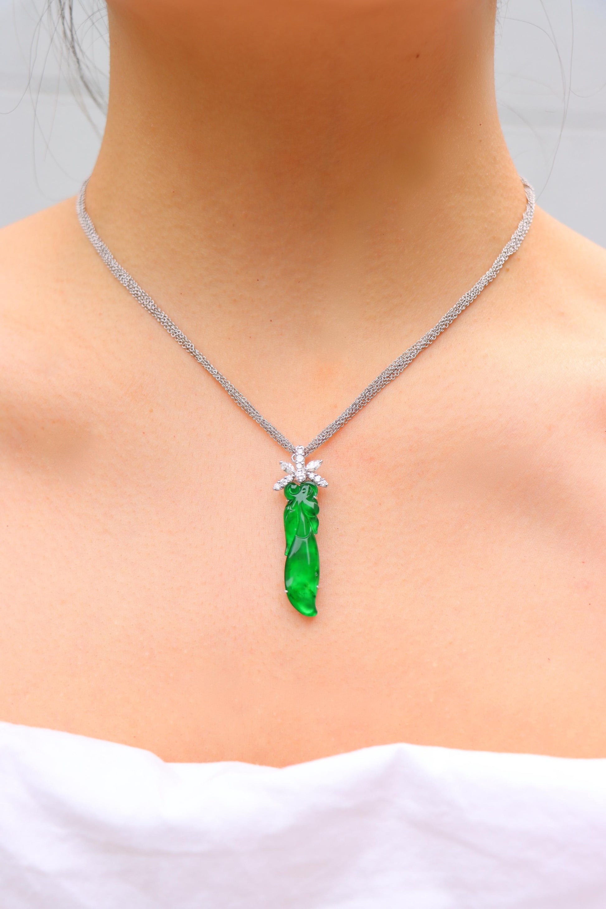 GIA Certified Type A Jadeite Jade Pendant Diamond 18K Gold Necklace