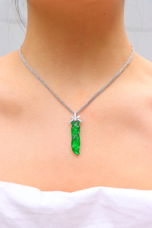 GIA Certified Type A Jadeite Jade Pendant Diamond 18K Gold Necklace