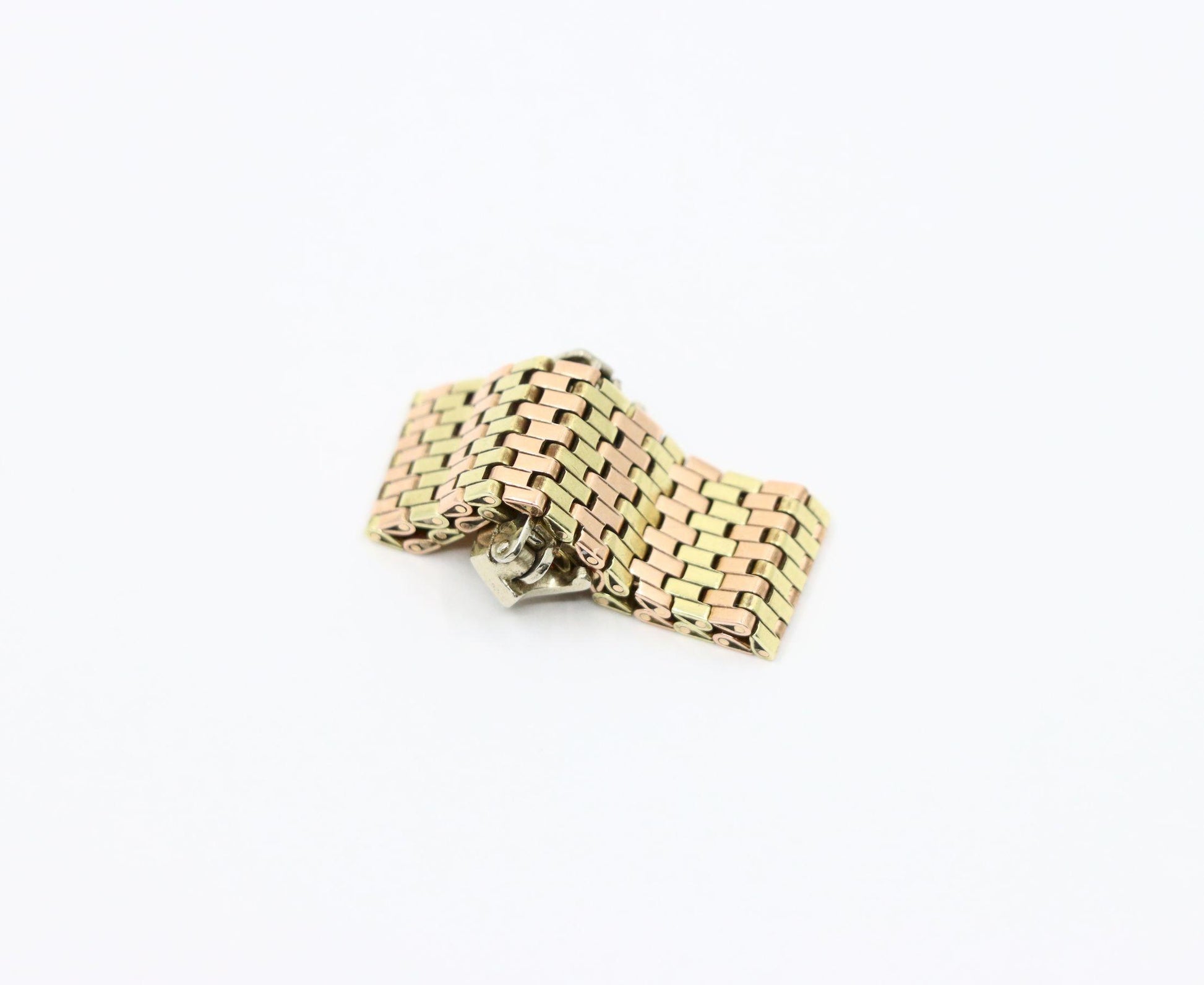 Retro 14K Tri-Tone Gold Diamond Ruby Buckle Ring