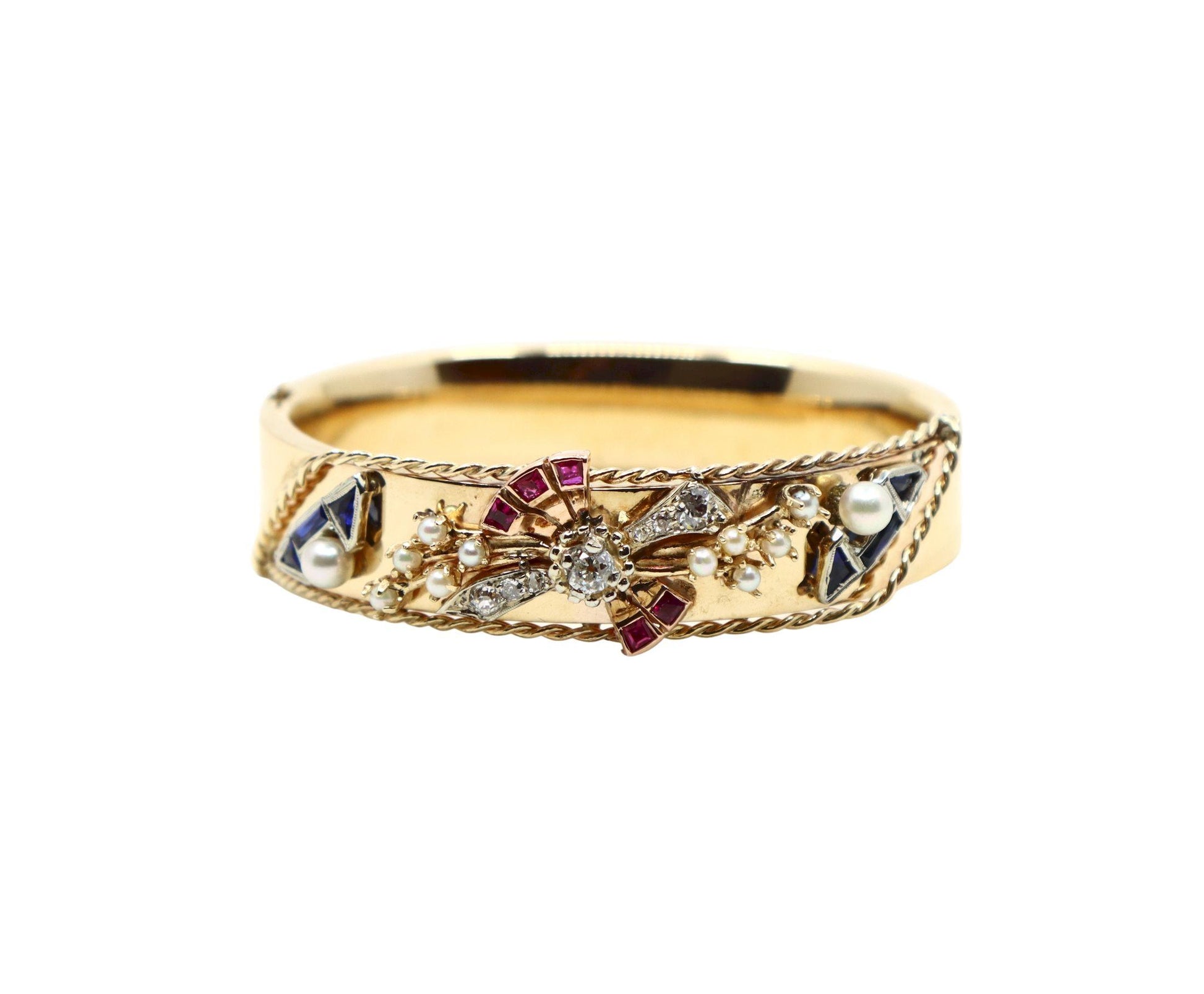 14K Gold Diamond Sapphire Pearl Bracelet