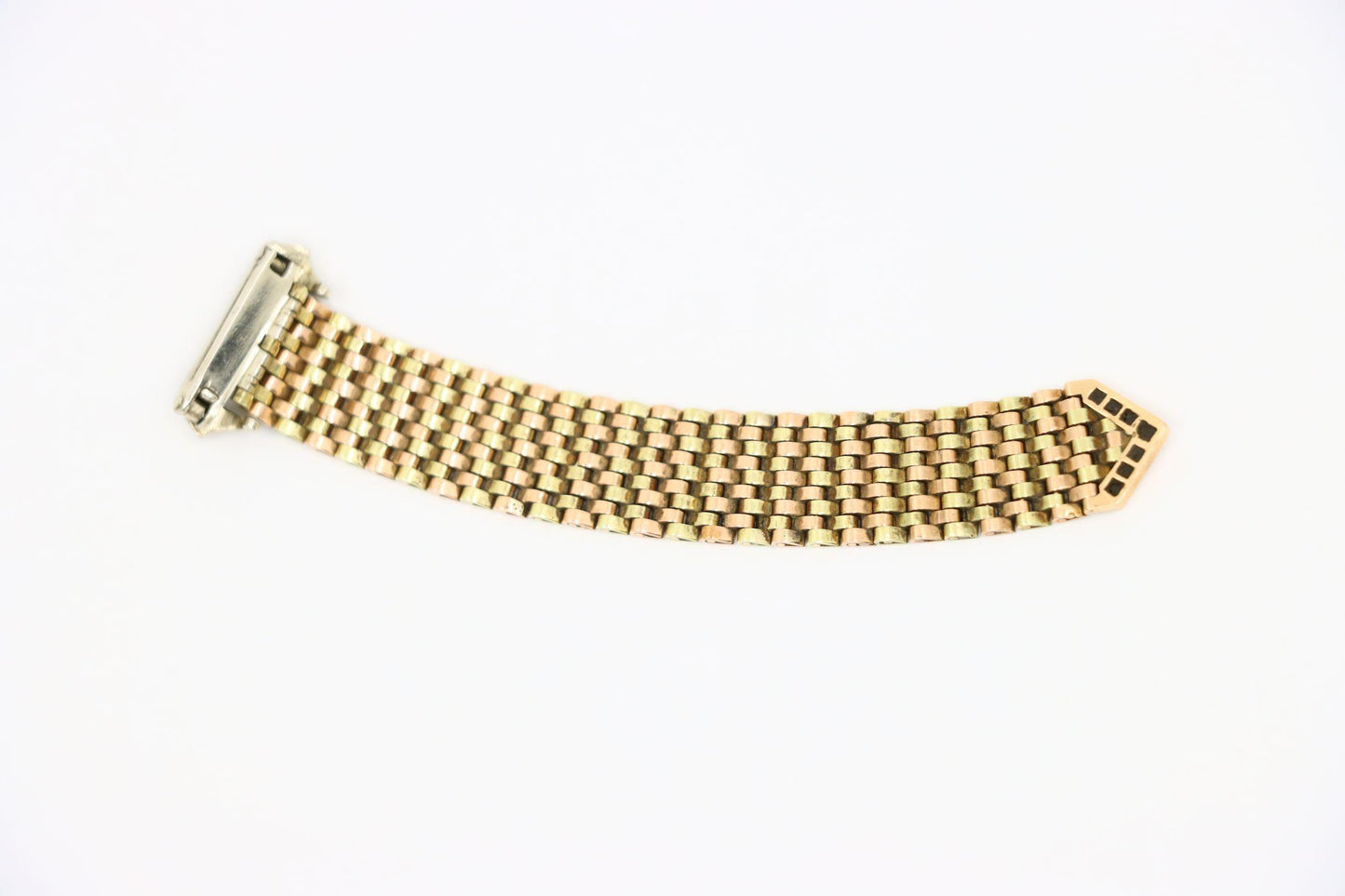 Retro 14K Tri-Tone Gold Diamond Ruby Buckle Ring