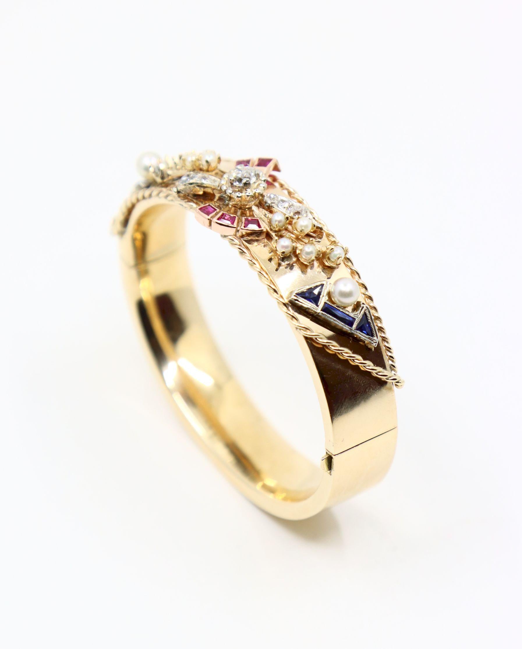 14K Gold Diamond Sapphire Pearl Bracelet