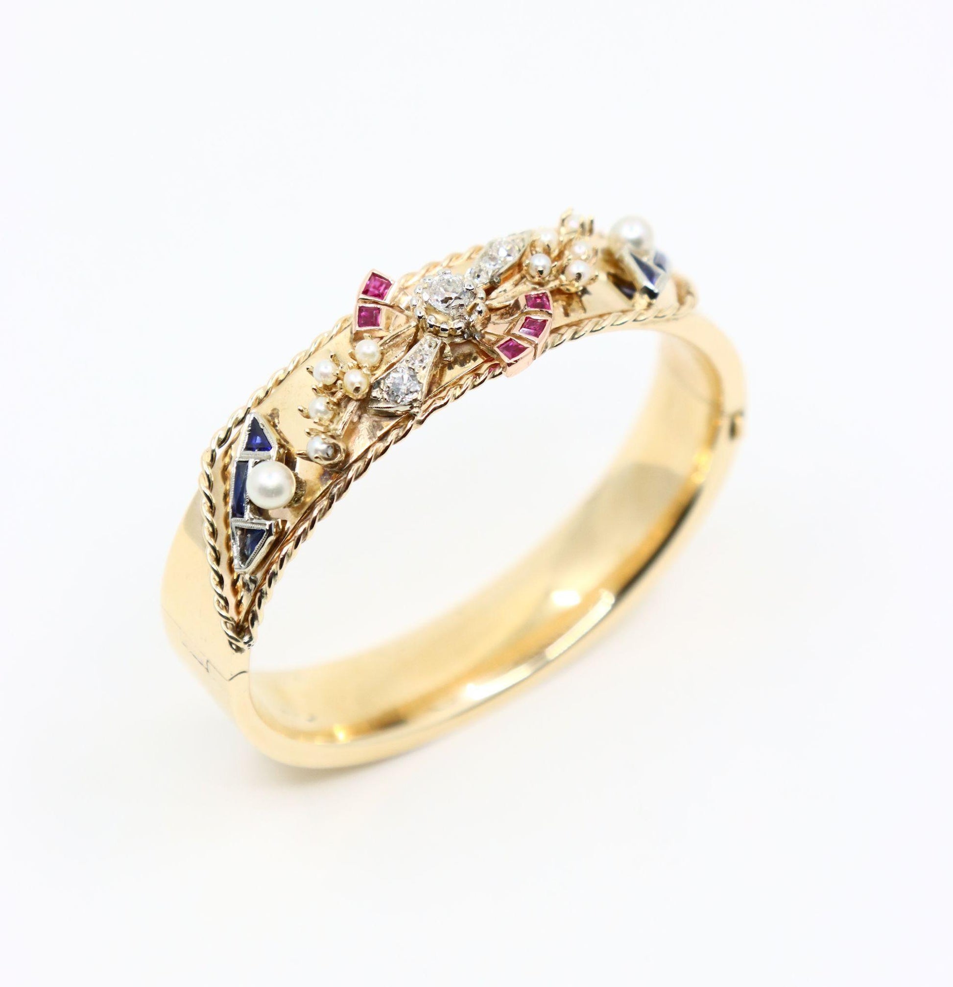 14K Gold Diamond Sapphire Pearl Bracelet