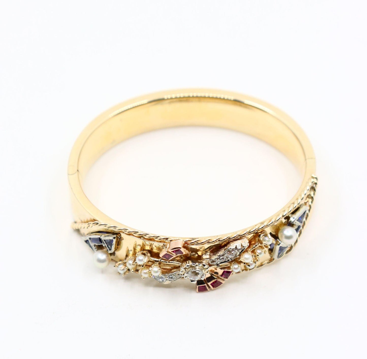 14K Gold Diamond Sapphire Pearl Bracelet