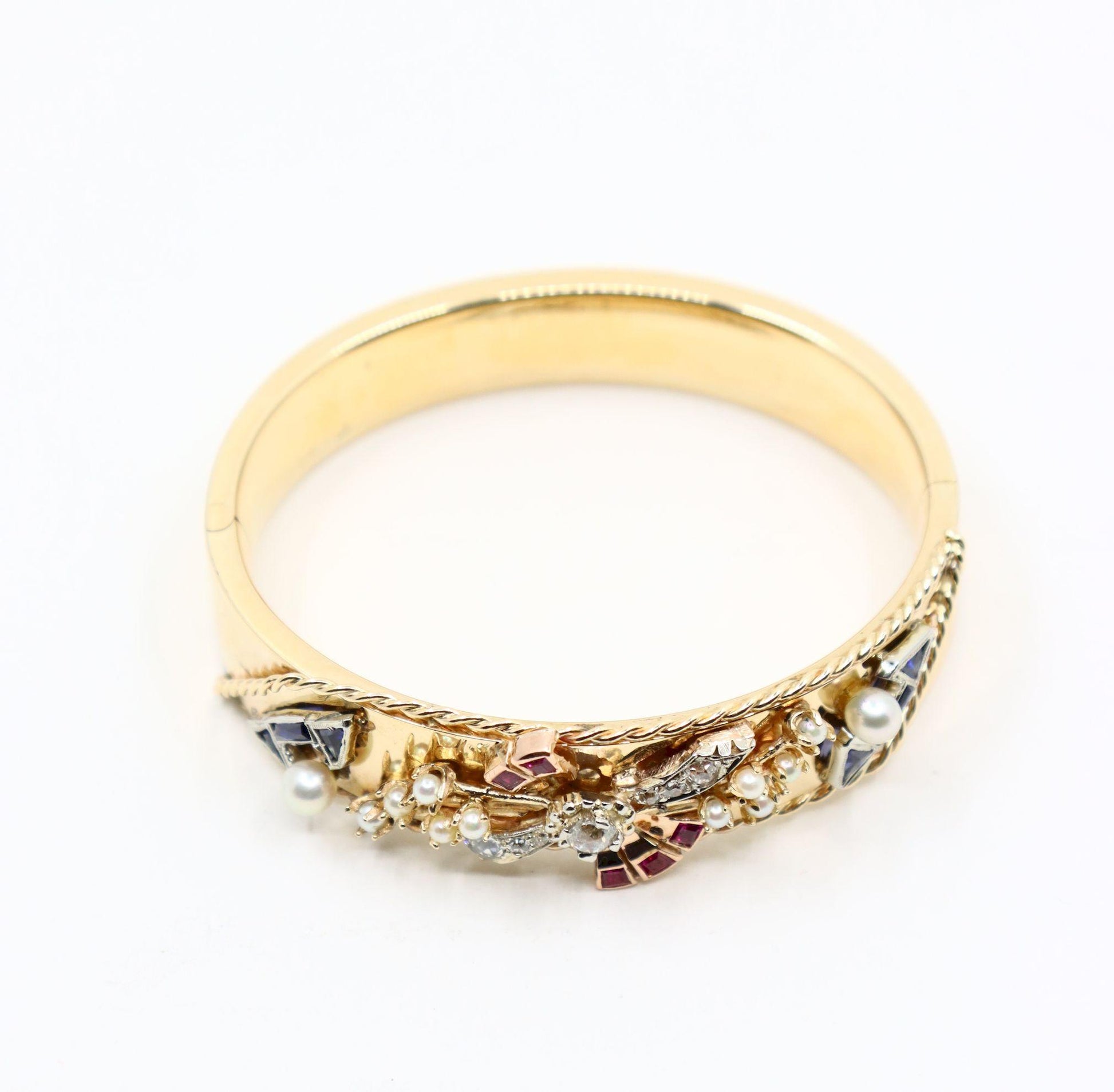 14K Gold Diamond Sapphire Pearl Bracelet