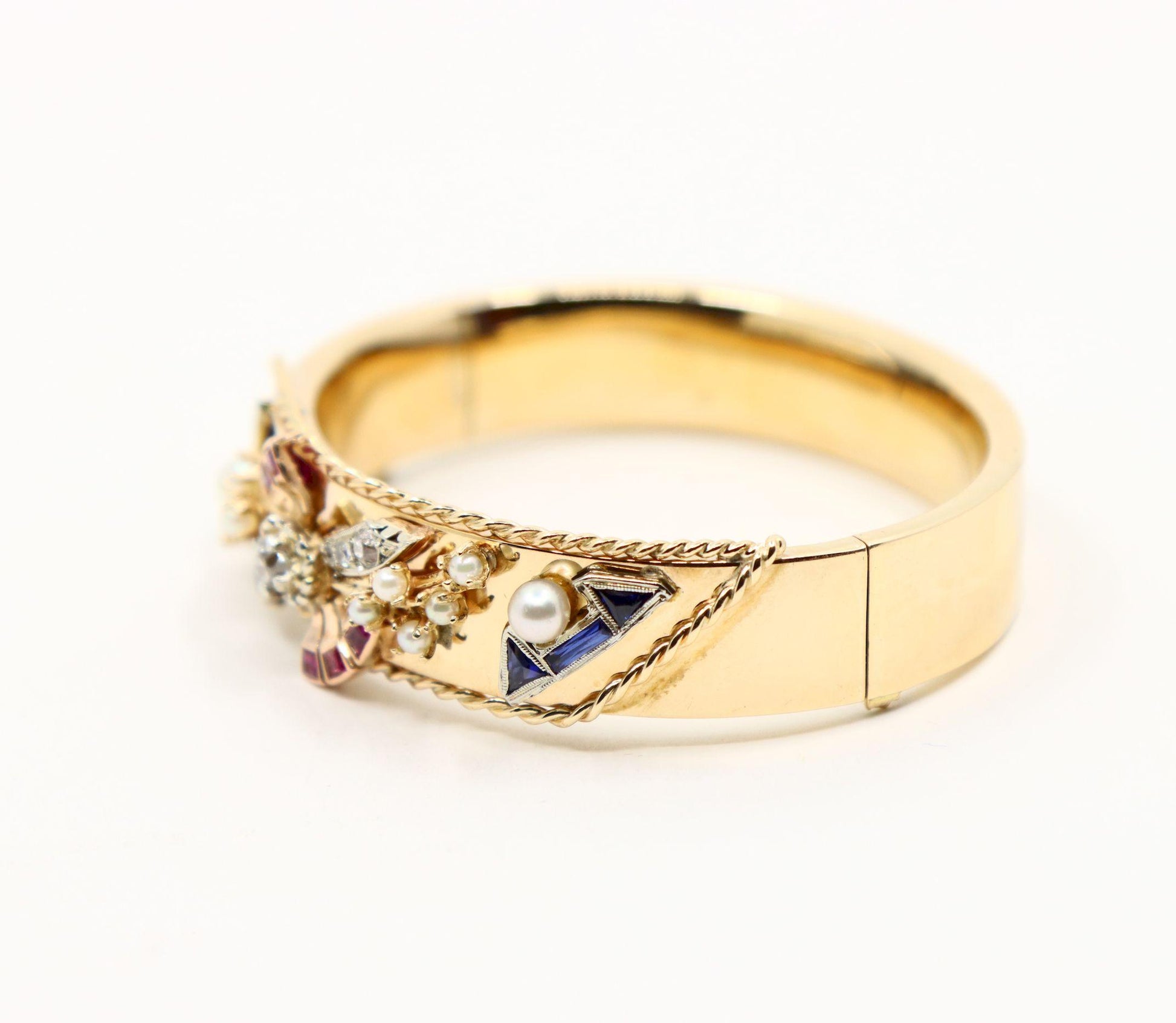 14K Gold Diamond Sapphire Pearl Bracelet