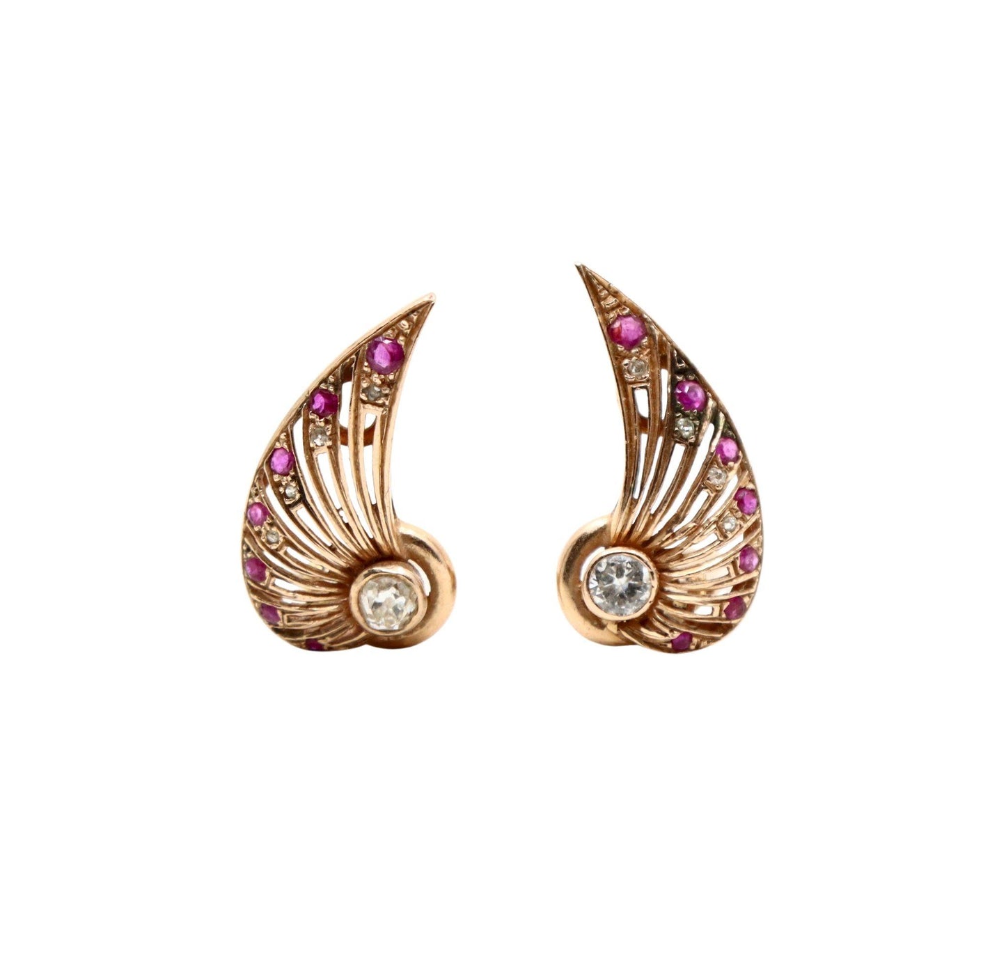 14K Rose Gold Diamond Ruby Wing Earrings