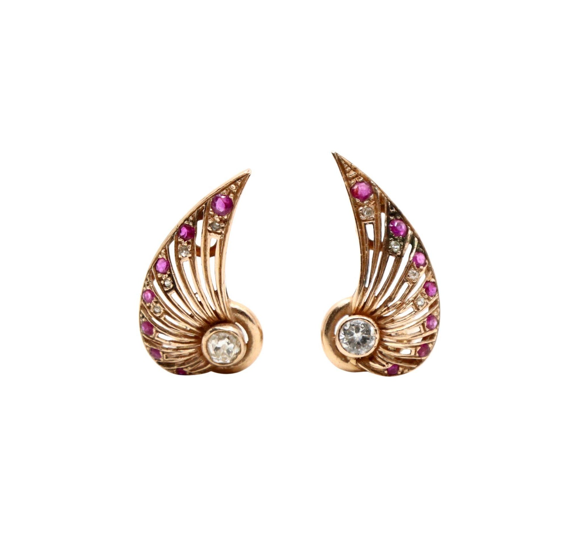 14K Rose Gold Diamond Ruby Wing Earrings