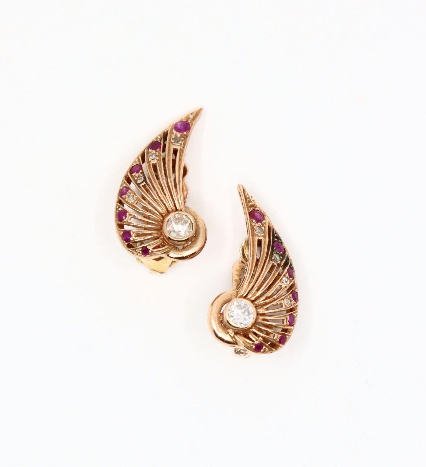 14K Rose Gold Diamond Ruby Wing Earrings