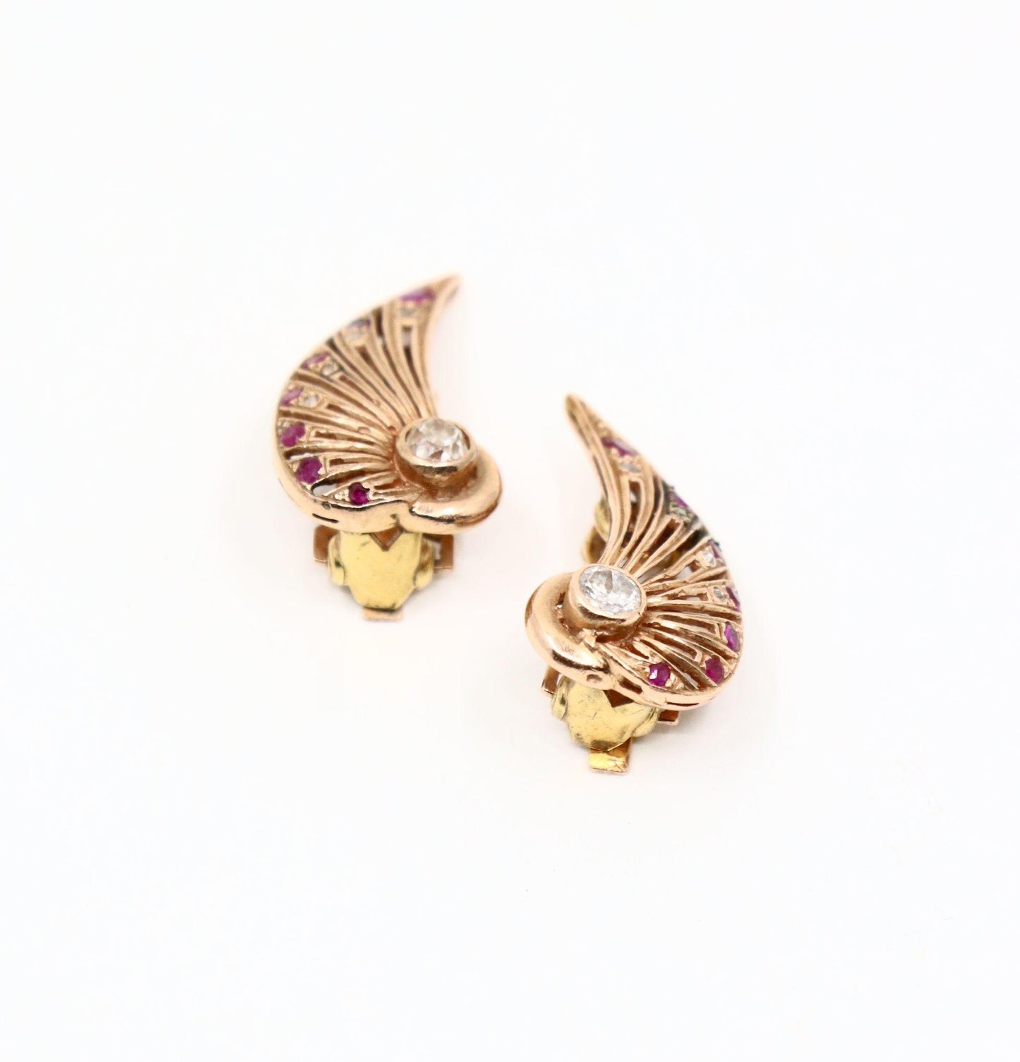 14K Rose Gold Diamond Ruby Wing Earrings