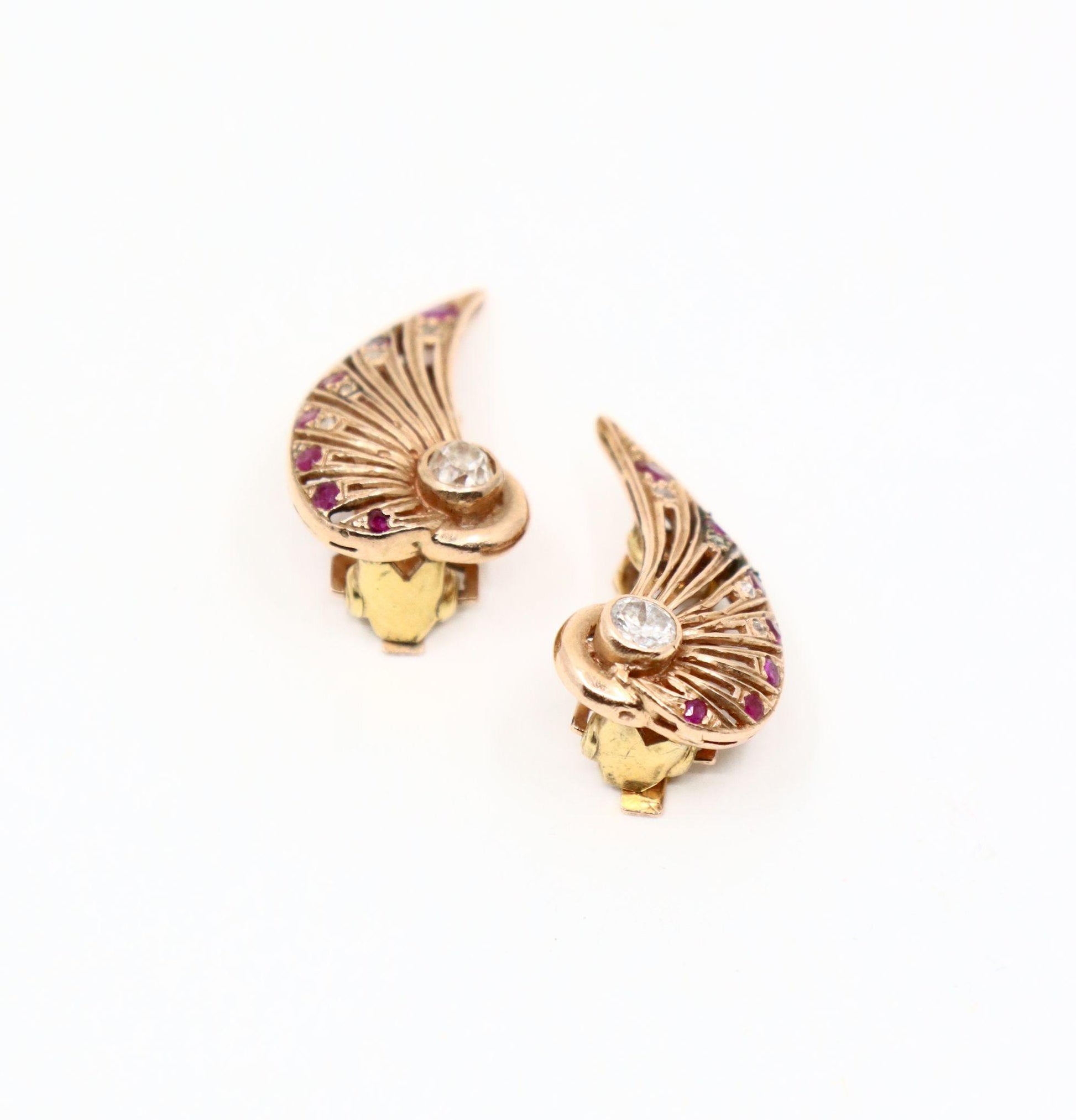 14K Rose Gold Diamond Ruby Wing Earrings