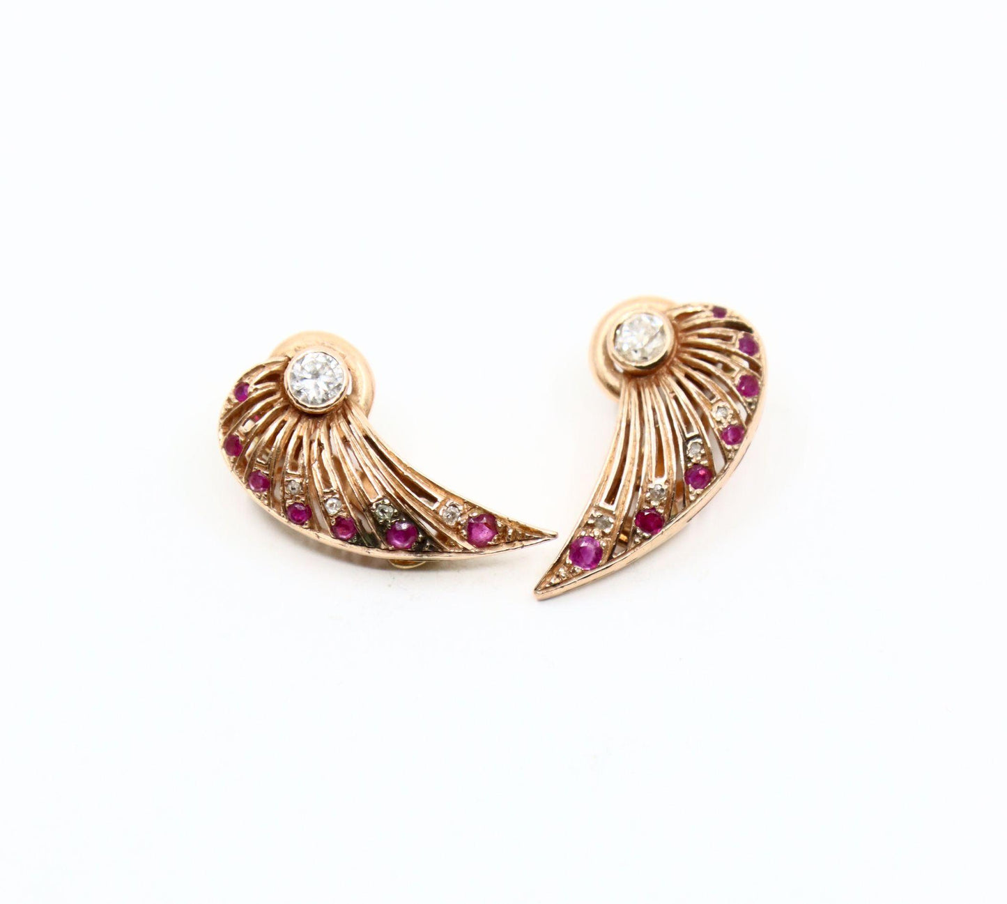 14K Rose Gold Diamond Ruby Wing Earrings