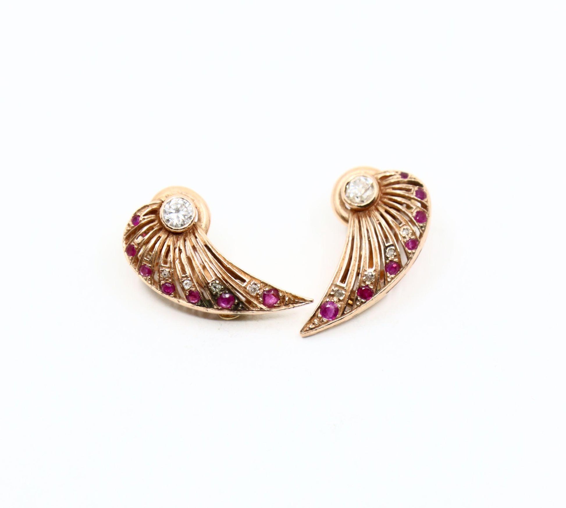 14K Rose Gold Diamond Ruby Wing Earrings