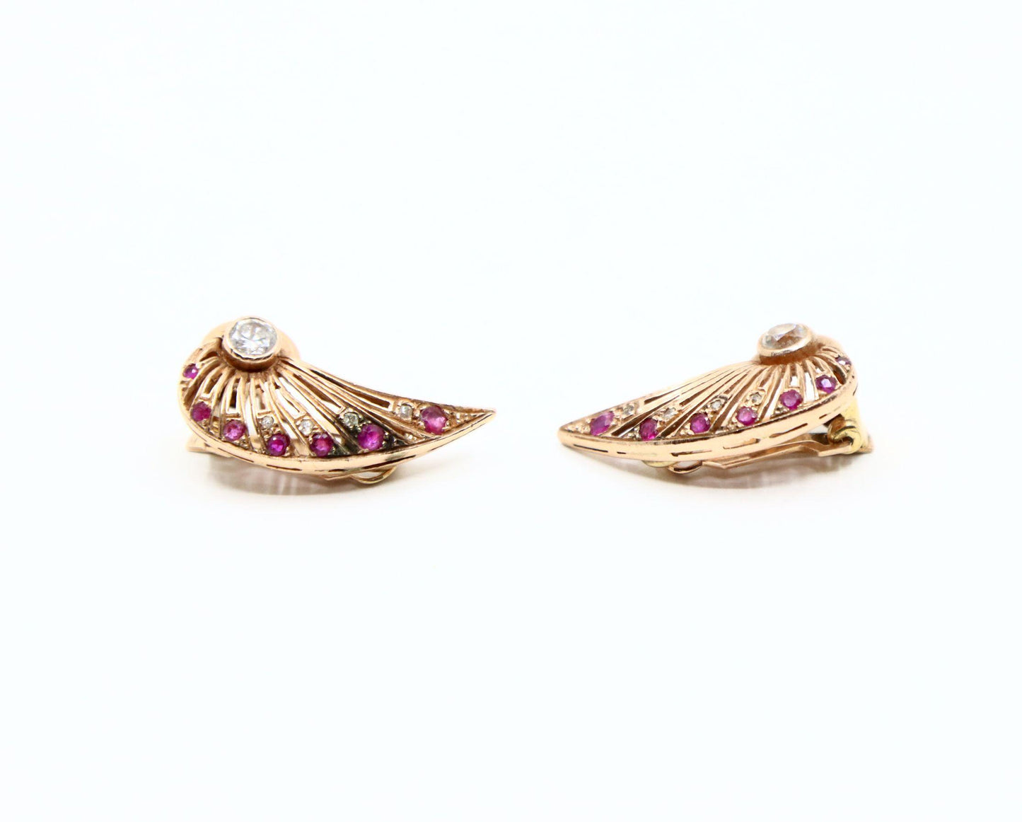 14K Rose Gold Diamond Ruby Wing Earrings
