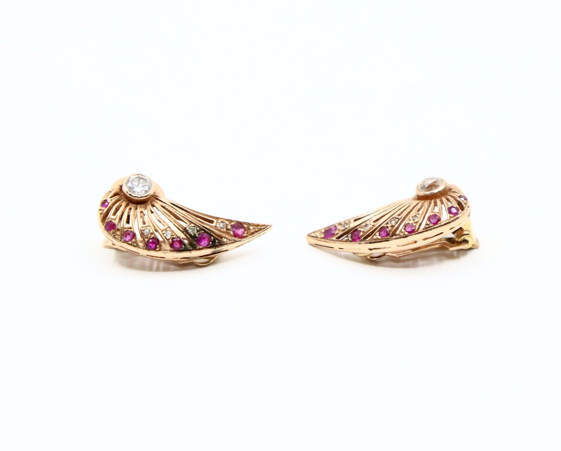 14K Rose Gold Diamond Ruby Wing Earrings