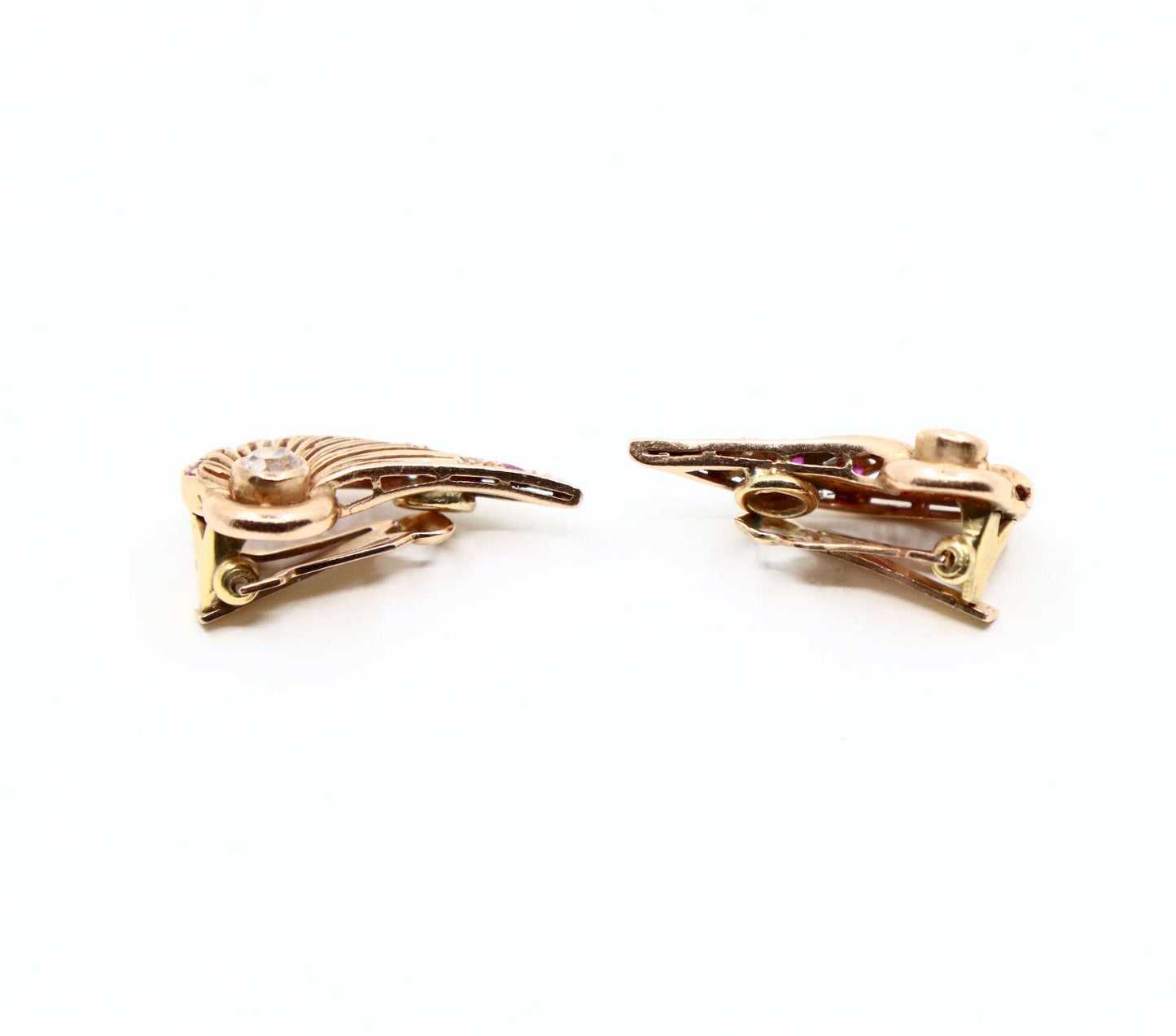 14K Rose Gold Diamond Ruby Wing Earrings