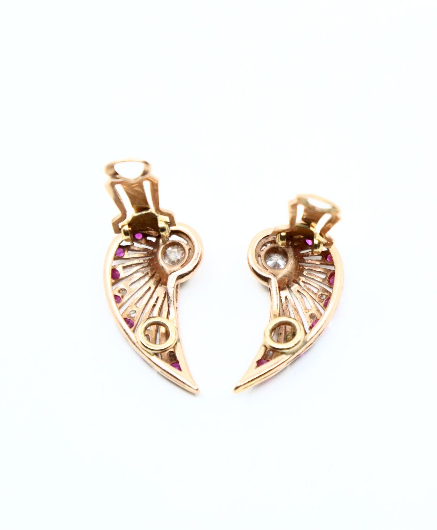 14K Rose Gold Diamond Ruby Wing Earrings