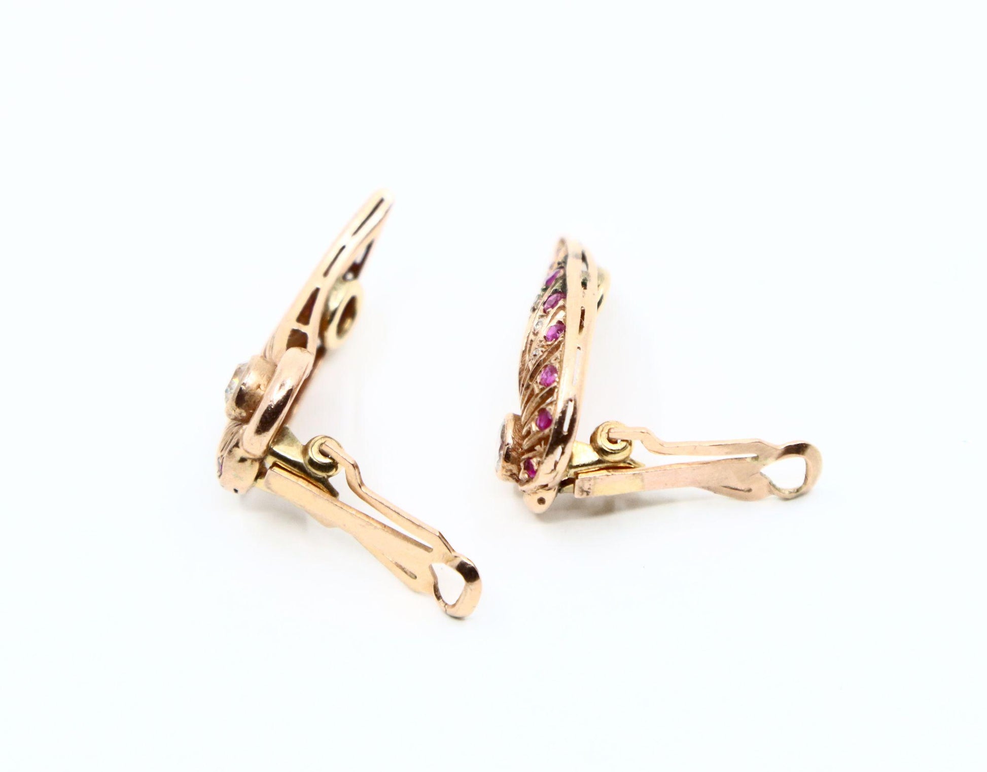 14K Rose Gold Diamond Ruby Wing Earrings
