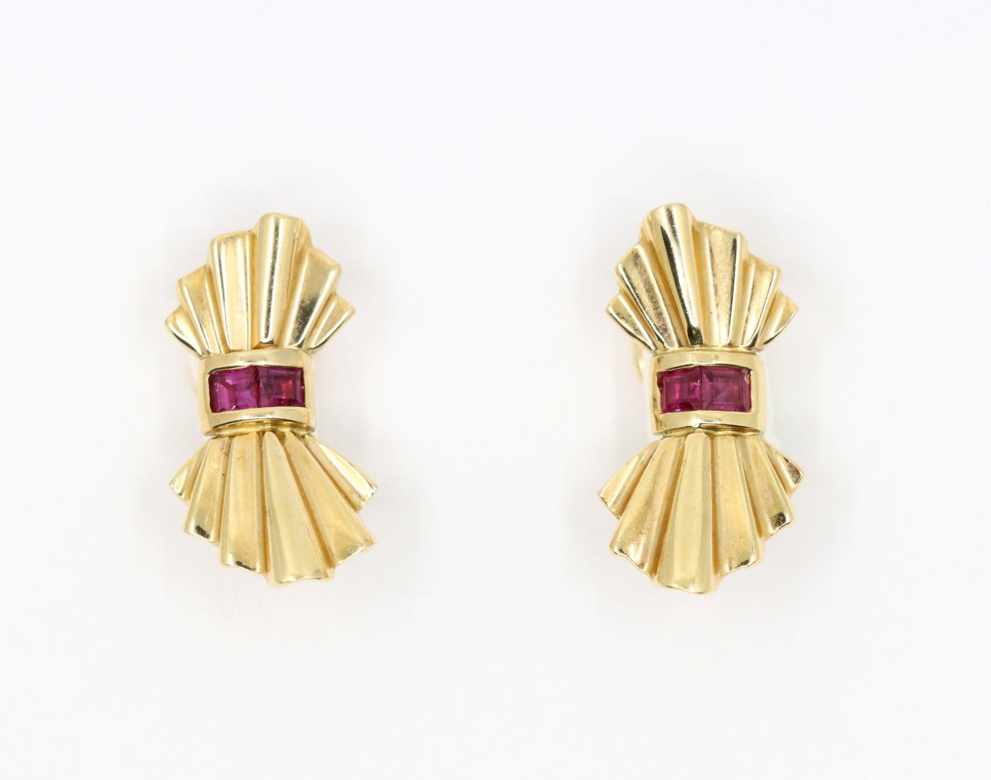 Tiffany & Co. 14K Gold Ruby Bow Clip Earrings & Brooch