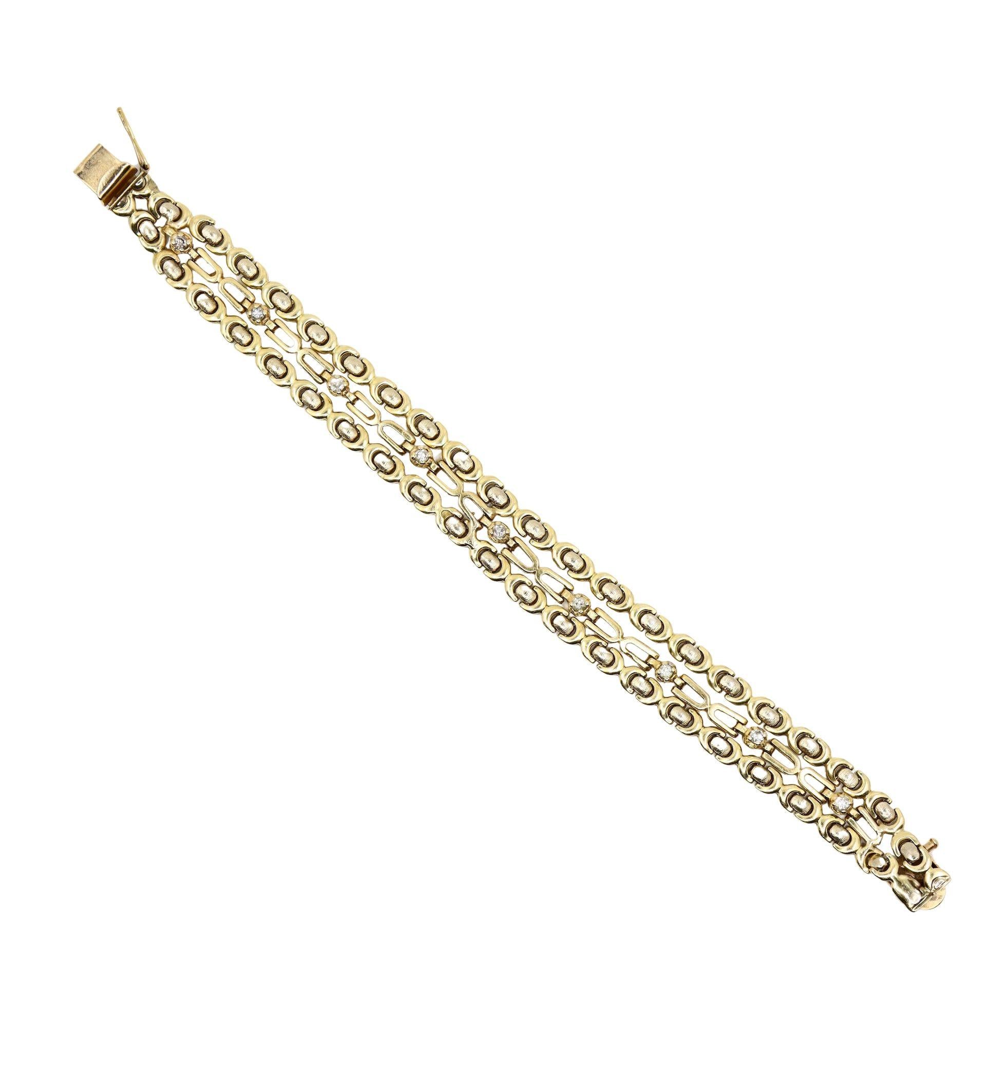 14K Gold 3-Stands Diamond Chain Bracelet