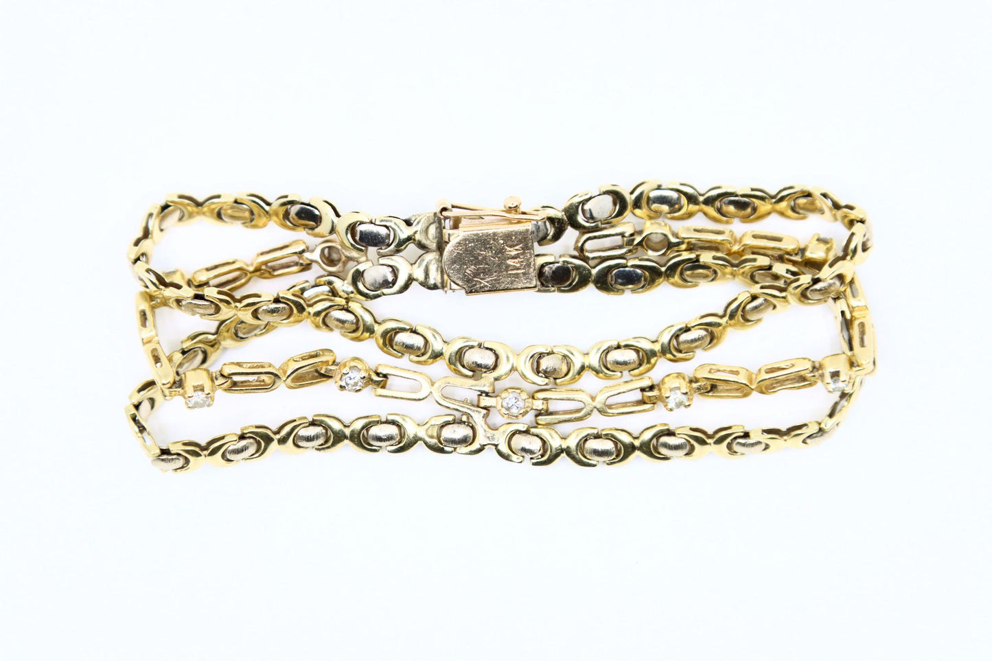 14K Gold 3-Stands Diamond Chain Bracelet