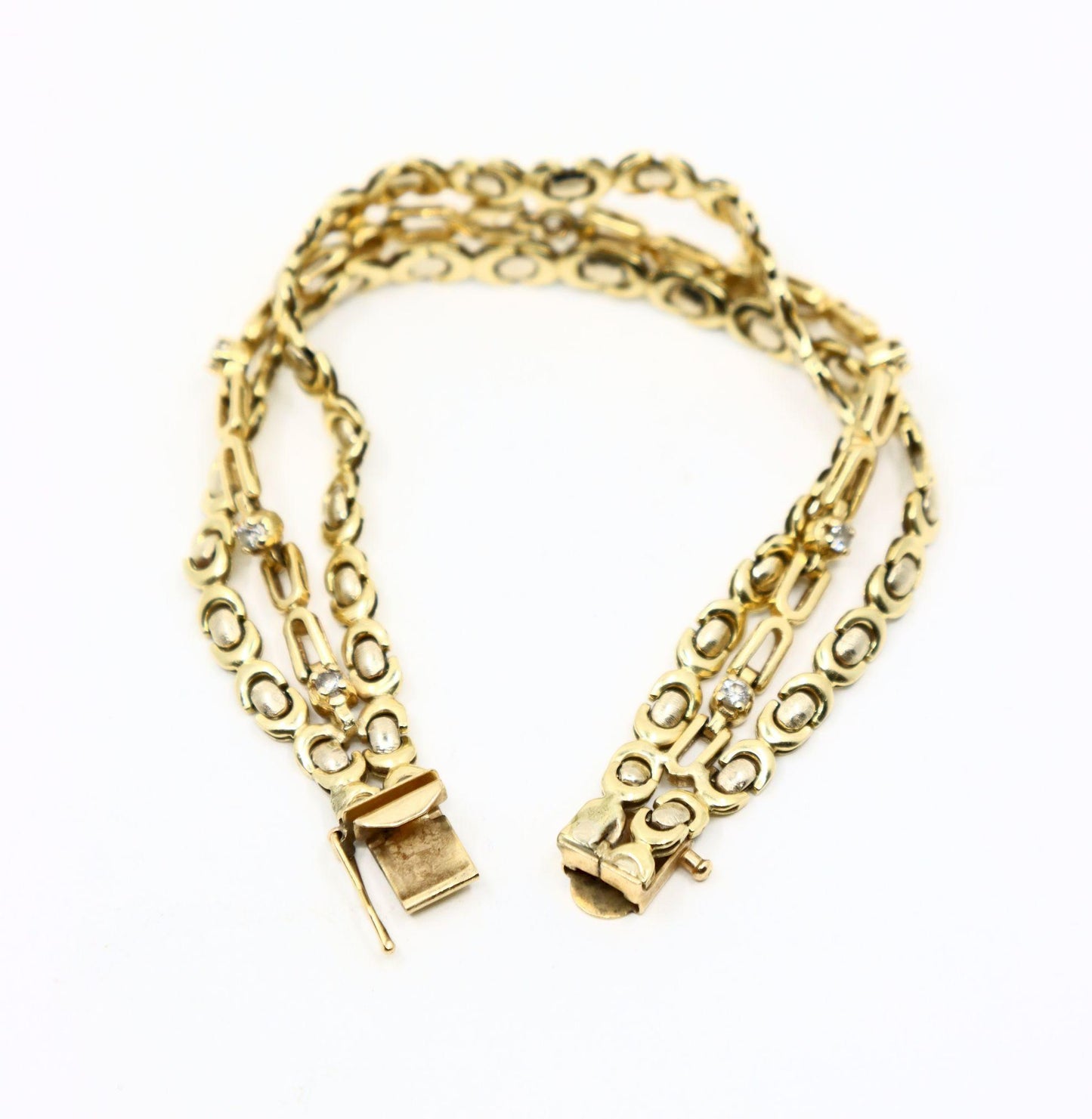 14K Gold 3-Stands Diamond Chain Bracelet