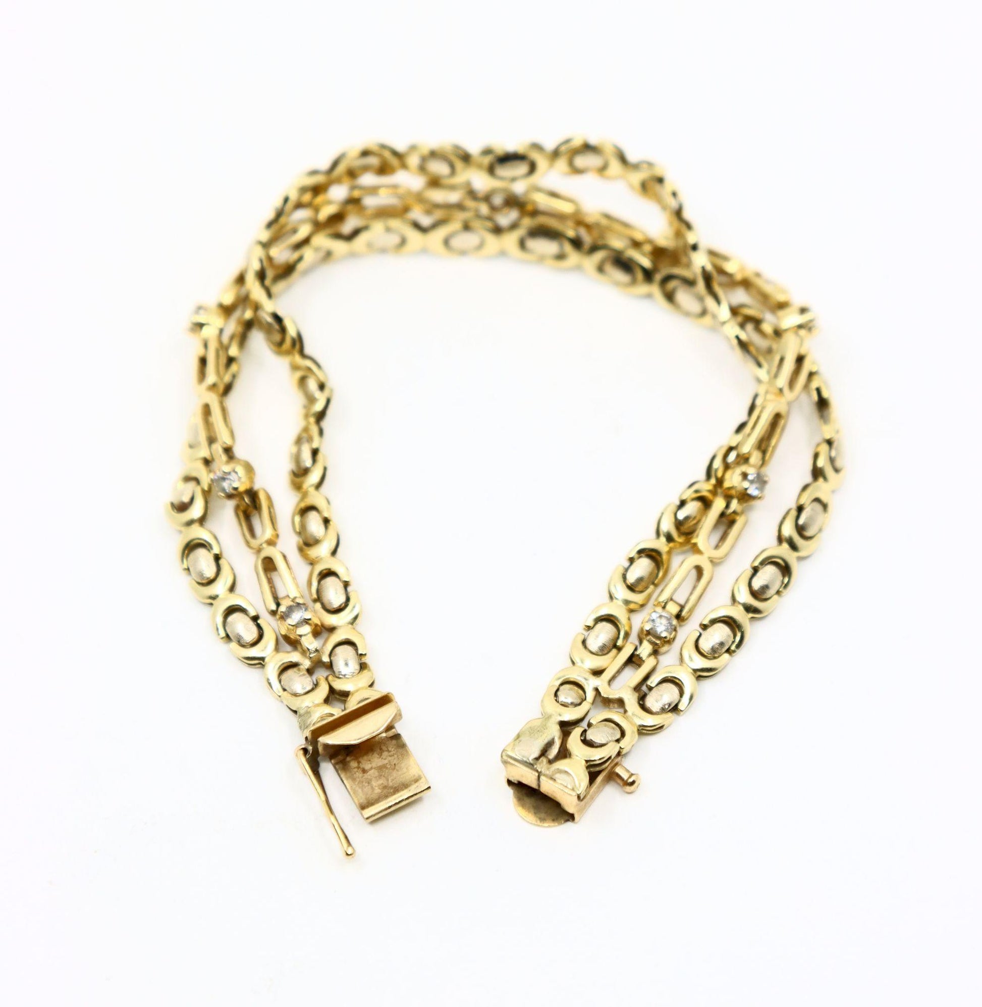 14K Gold 3-Stands Diamond Chain Bracelet