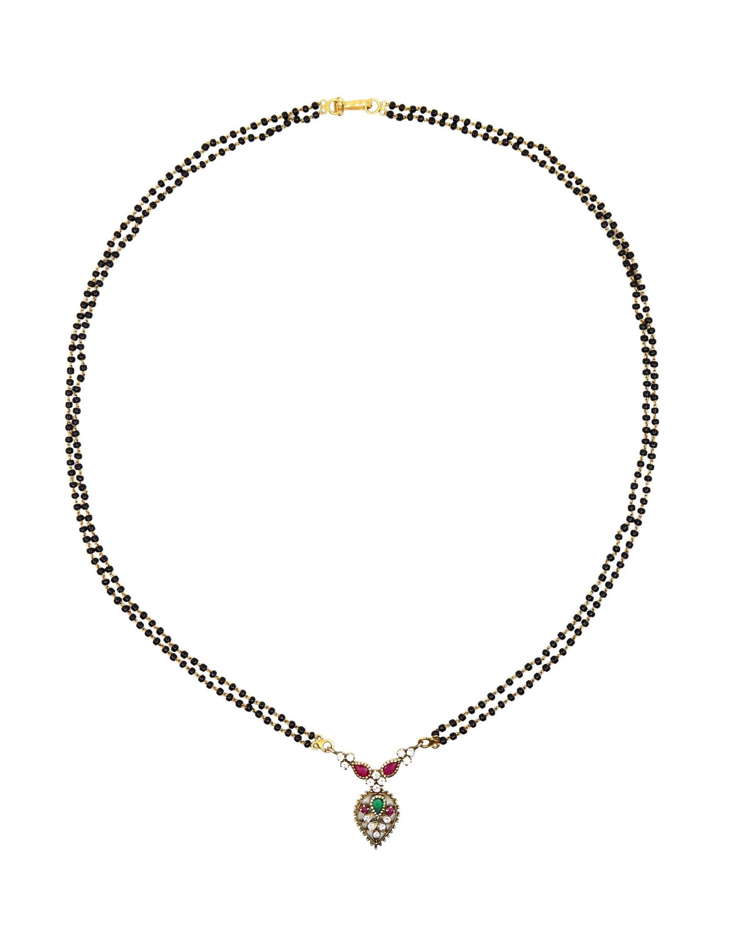 Vintage Indian Gold Diamond Ruby Emerald Onyx Beads Necklace