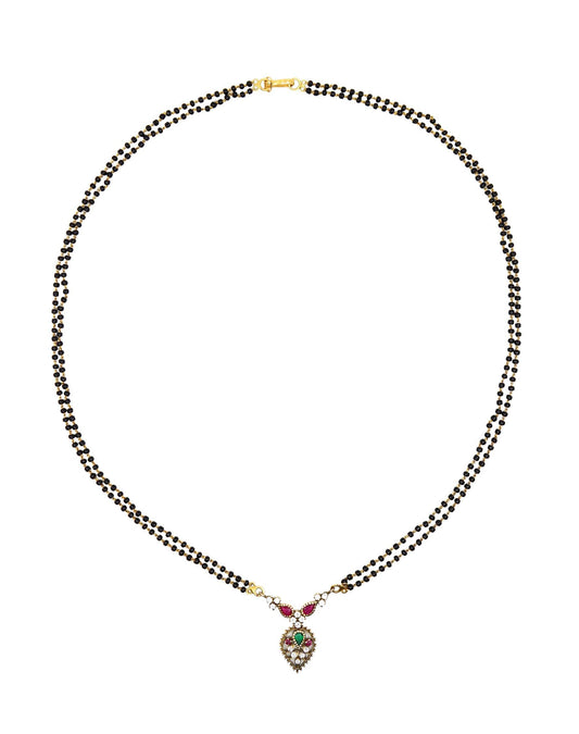 Vintage Indian Gold Diamond Ruby Emerald Onyx Beads Necklace