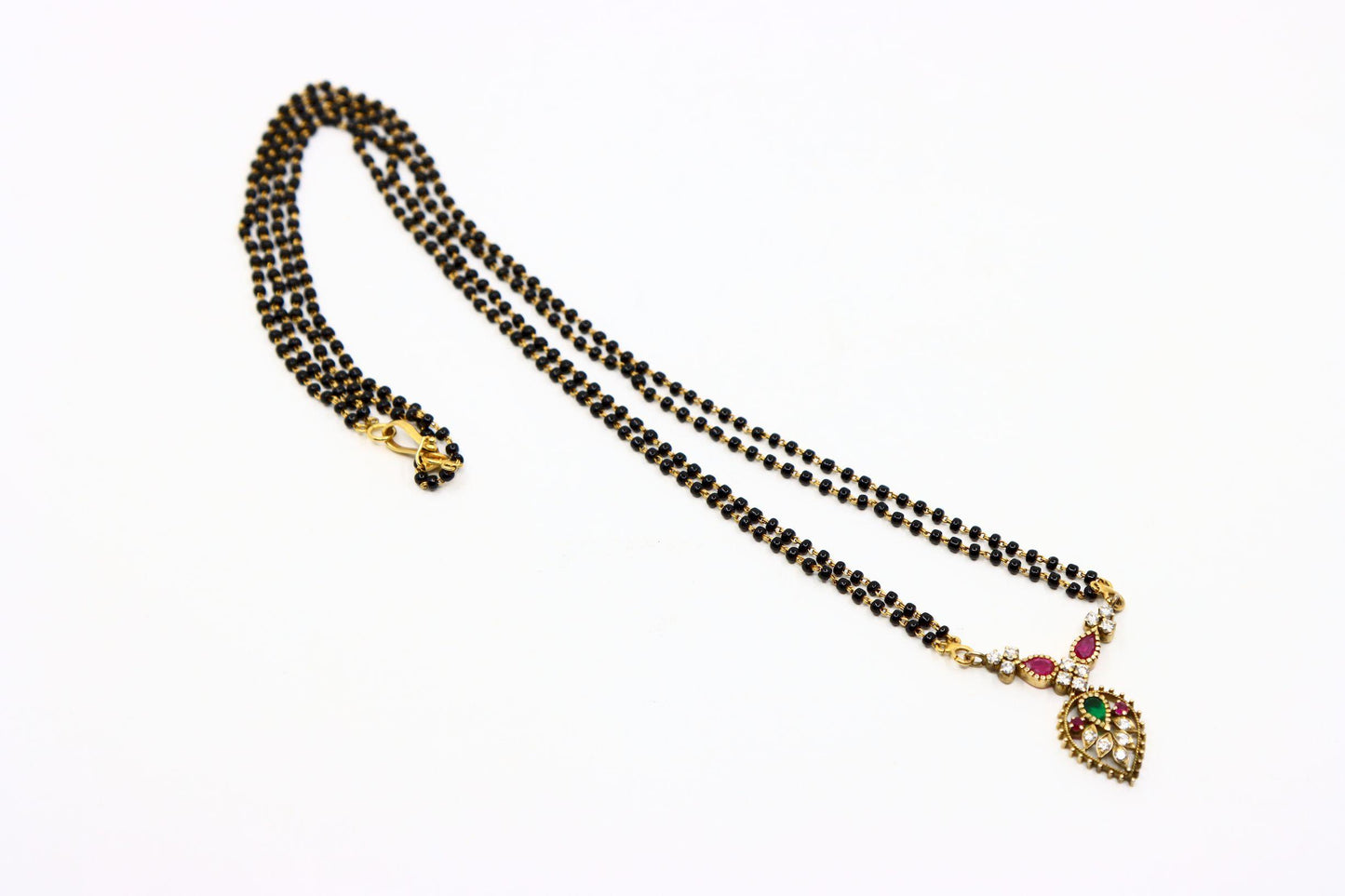 Vintage Indian Gold Diamond Ruby Emerald Onyx Beads Necklace