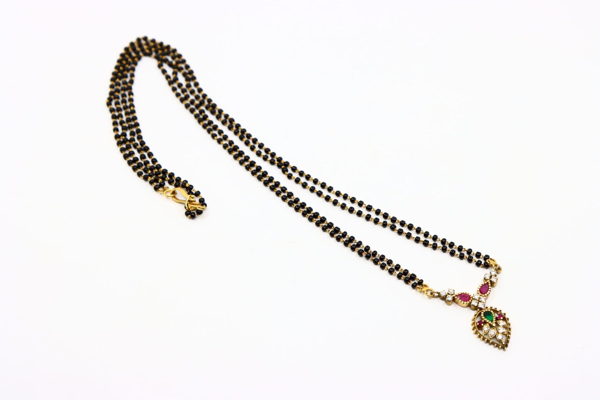 Vintage Indian Gold Diamond Ruby Emerald Onyx Beads Necklace