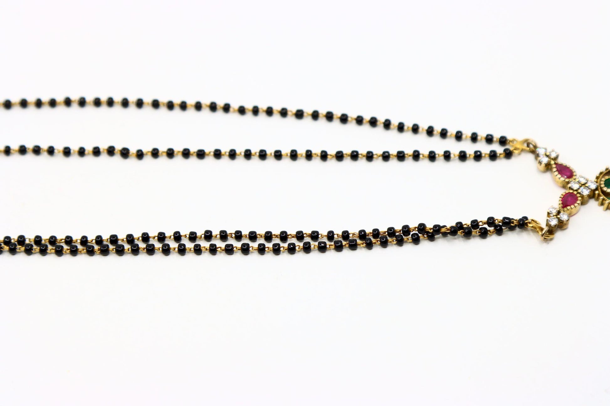 Vintage Indian Gold Diamond Ruby Emerald Onyx Beads Necklace