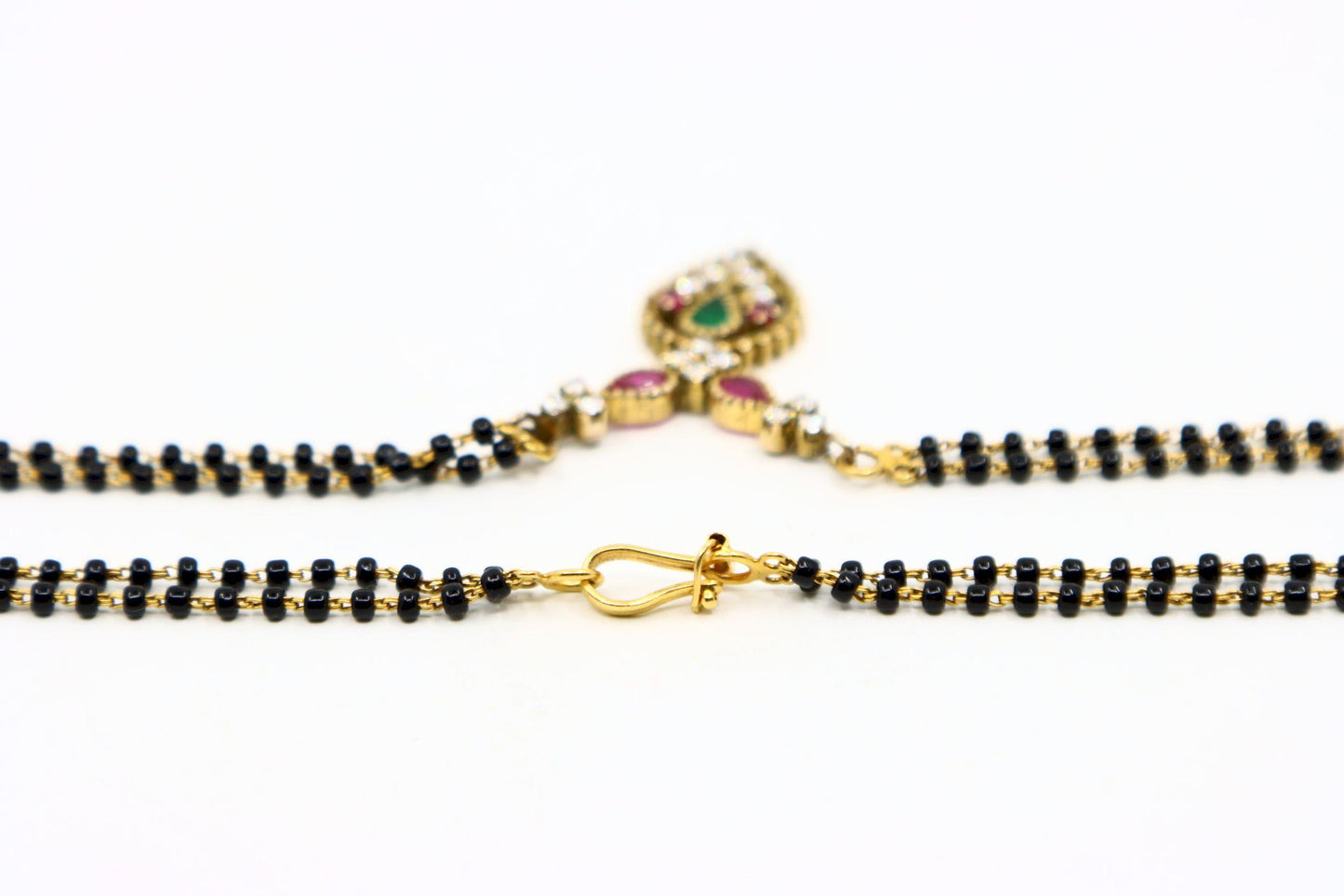 Vintage Indian Gold Diamond Ruby Emerald Onyx Beads Necklace