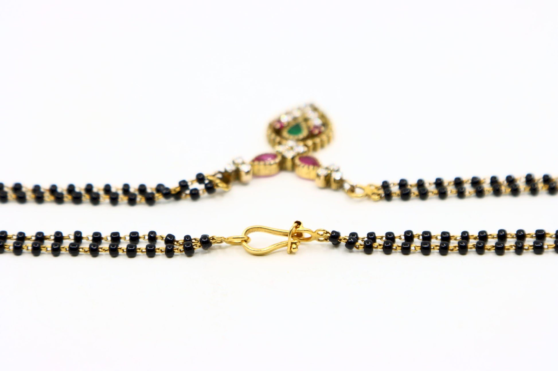 Vintage Indian Gold Diamond Ruby Emerald Onyx Beads Necklace