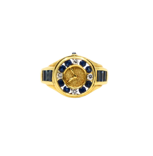 Art Deco 18K Gold Sapphire Diamonds Watch Ring