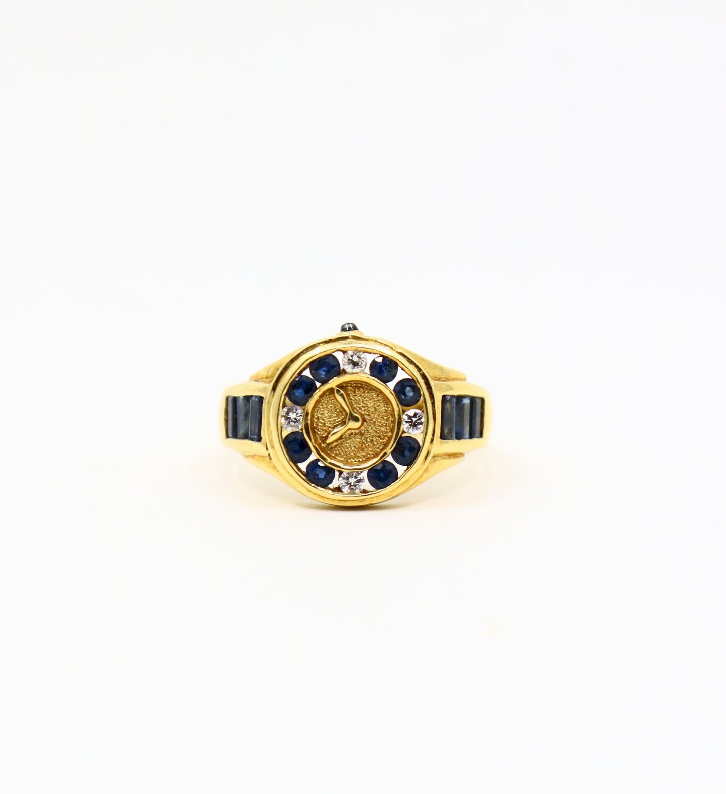 Art Deco 18K Gold Sapphire Diamonds Watch Ring