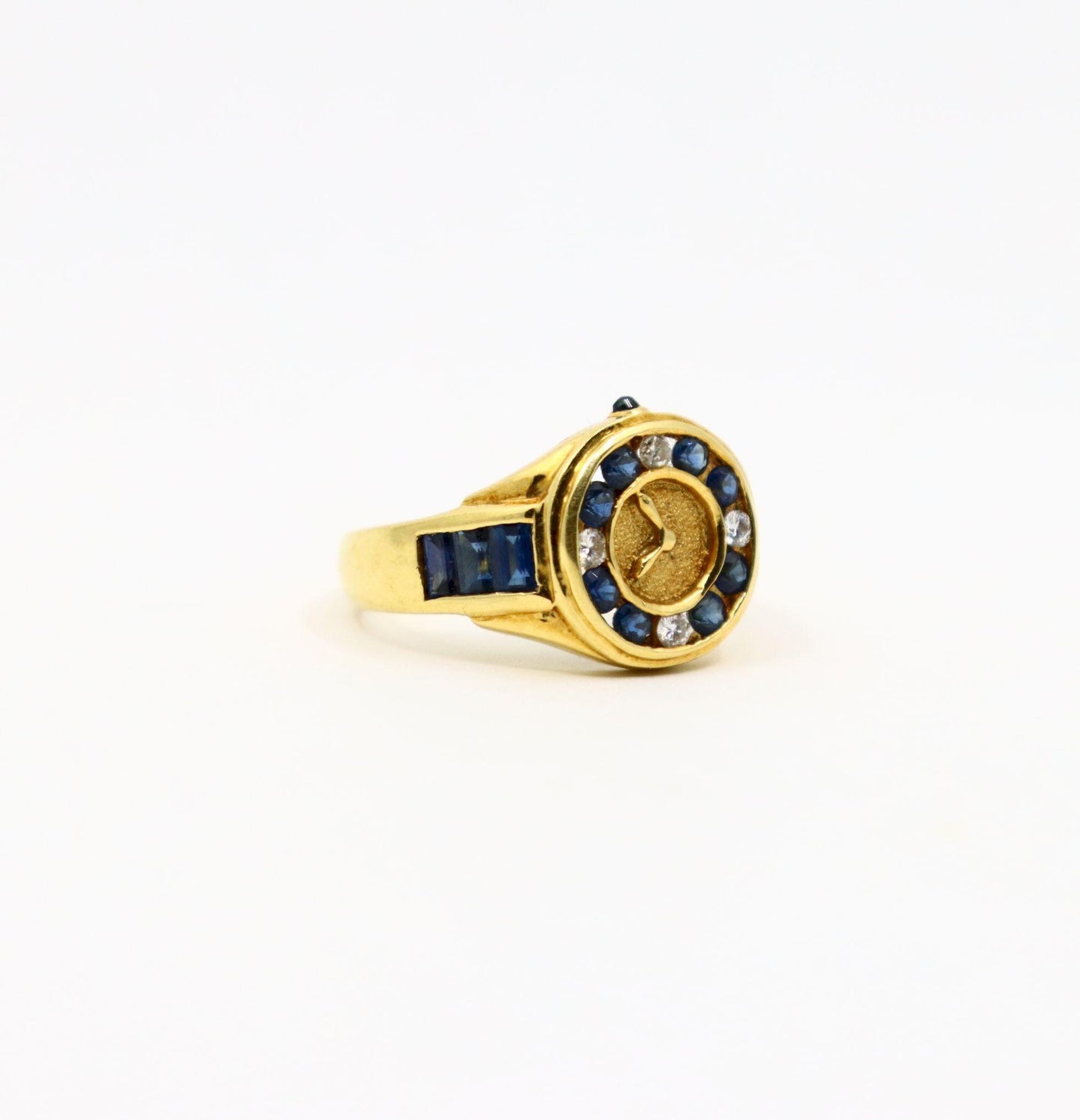 Art Deco 18K Gold Sapphire Diamonds Watch Ring