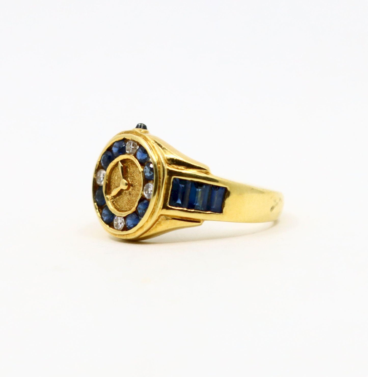 Art Deco 18K Gold Sapphire Diamonds Watch Ring
