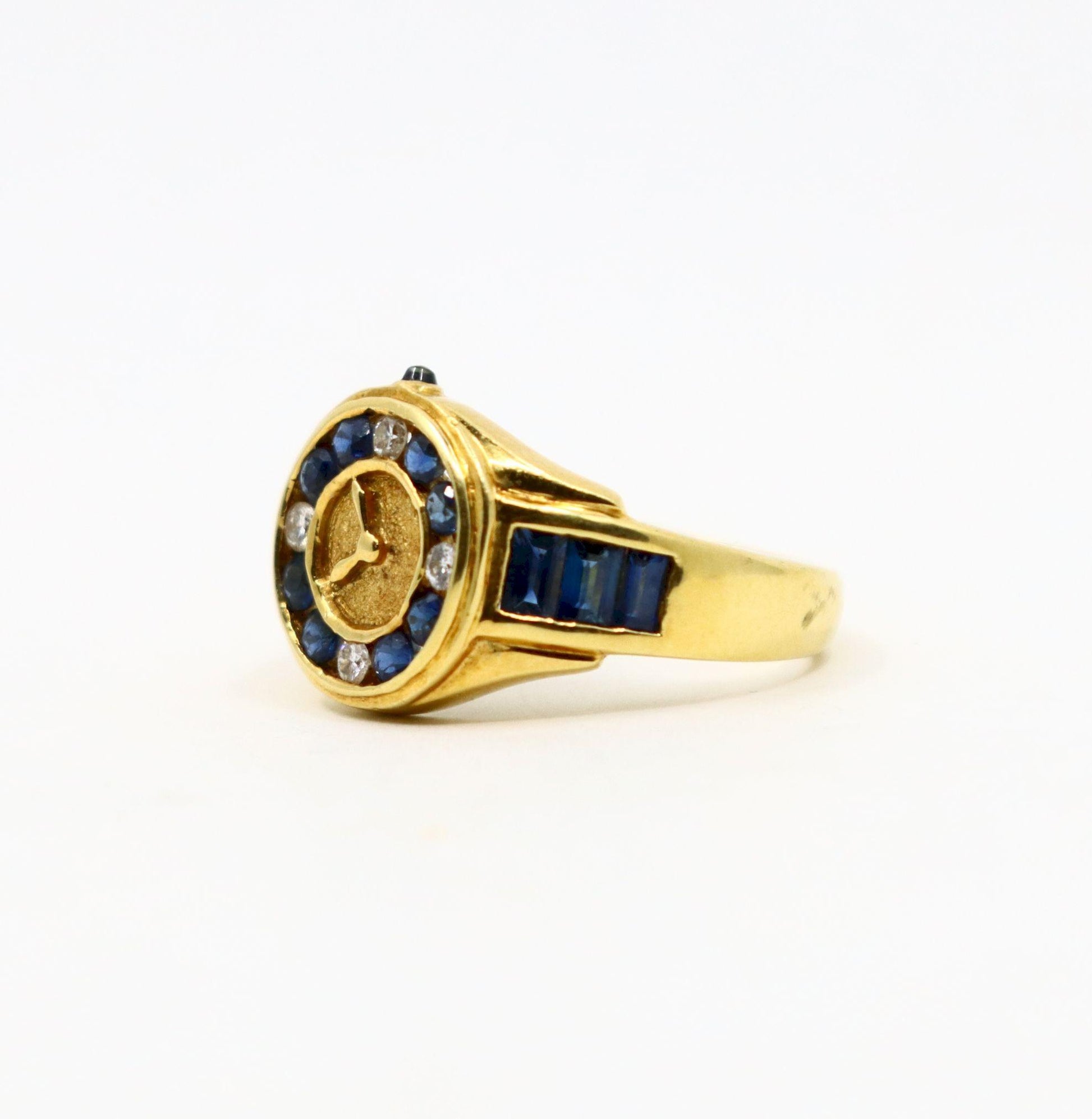 Art Deco 18K Gold Sapphire Diamonds Watch Ring
