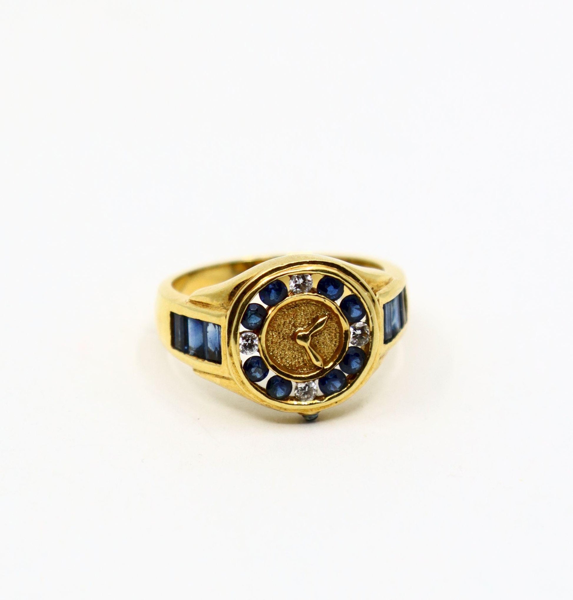 Art Deco 18K Gold Sapphire Diamonds Watch Ring