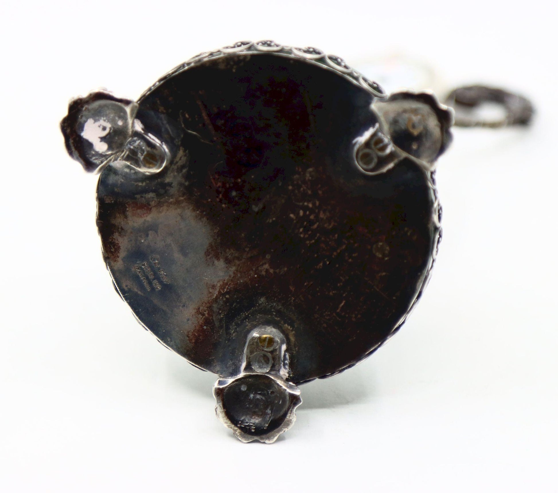 Cartier Sterling Silver Monkey Jade Stand Clock